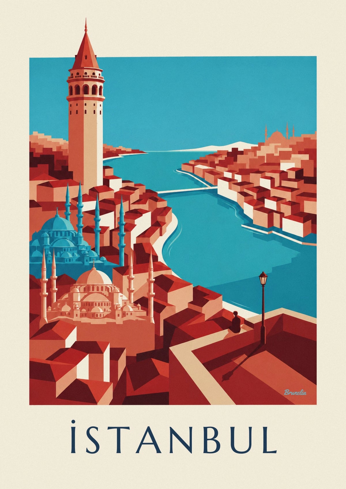 Geometric map of Istanbul and its landmarks poster