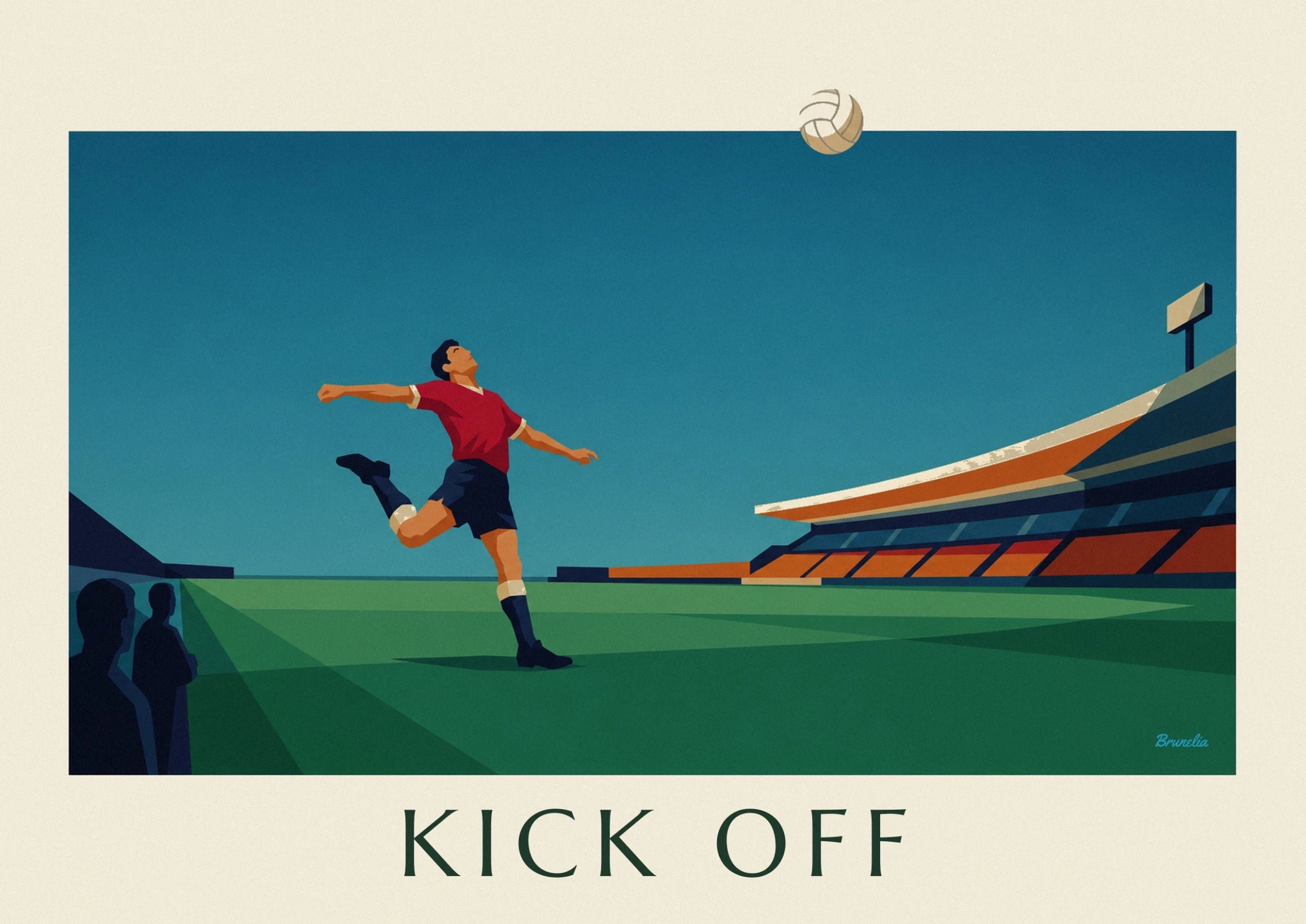 Soccer player kicking the ball in a stadium poster: close-up detail