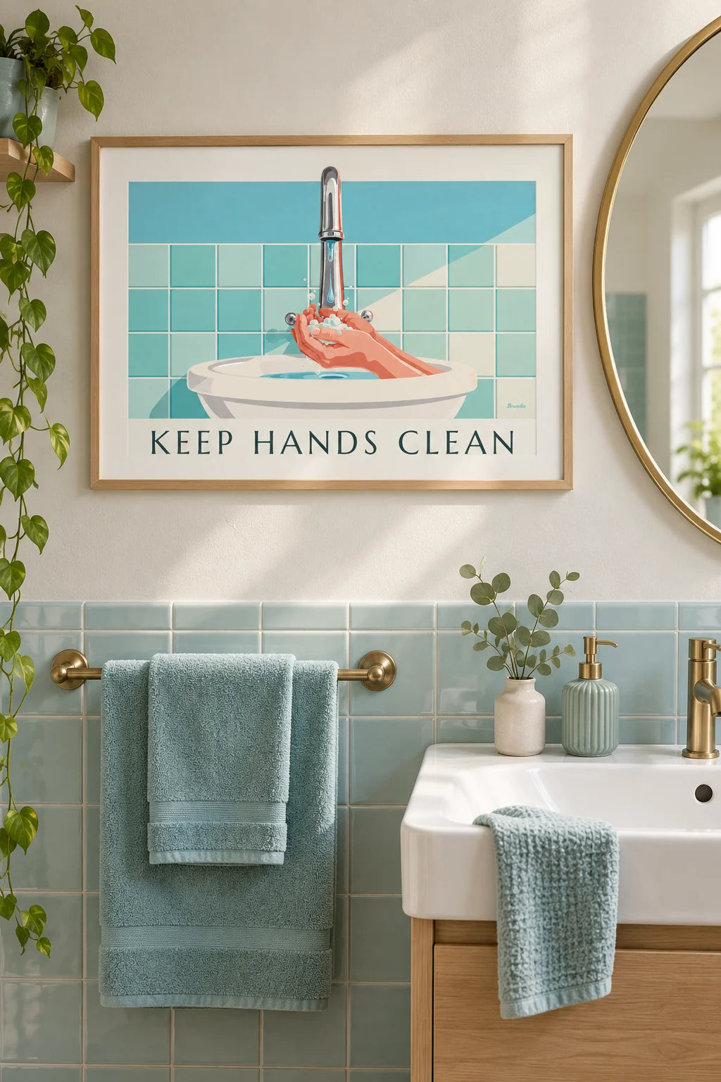 Keep hands clean plakat om håndvask i et rigtigt hjem
