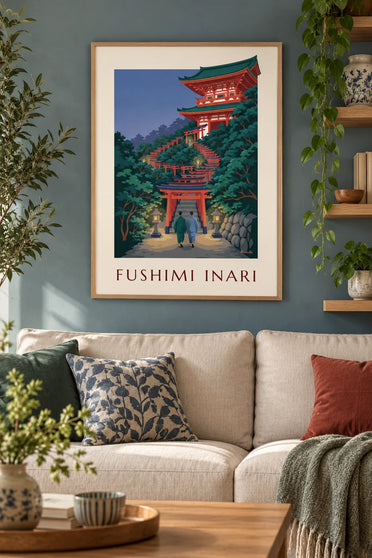 Plakat med torii-porte i Fushimi Inari i Kyoto: indrammet på væggen