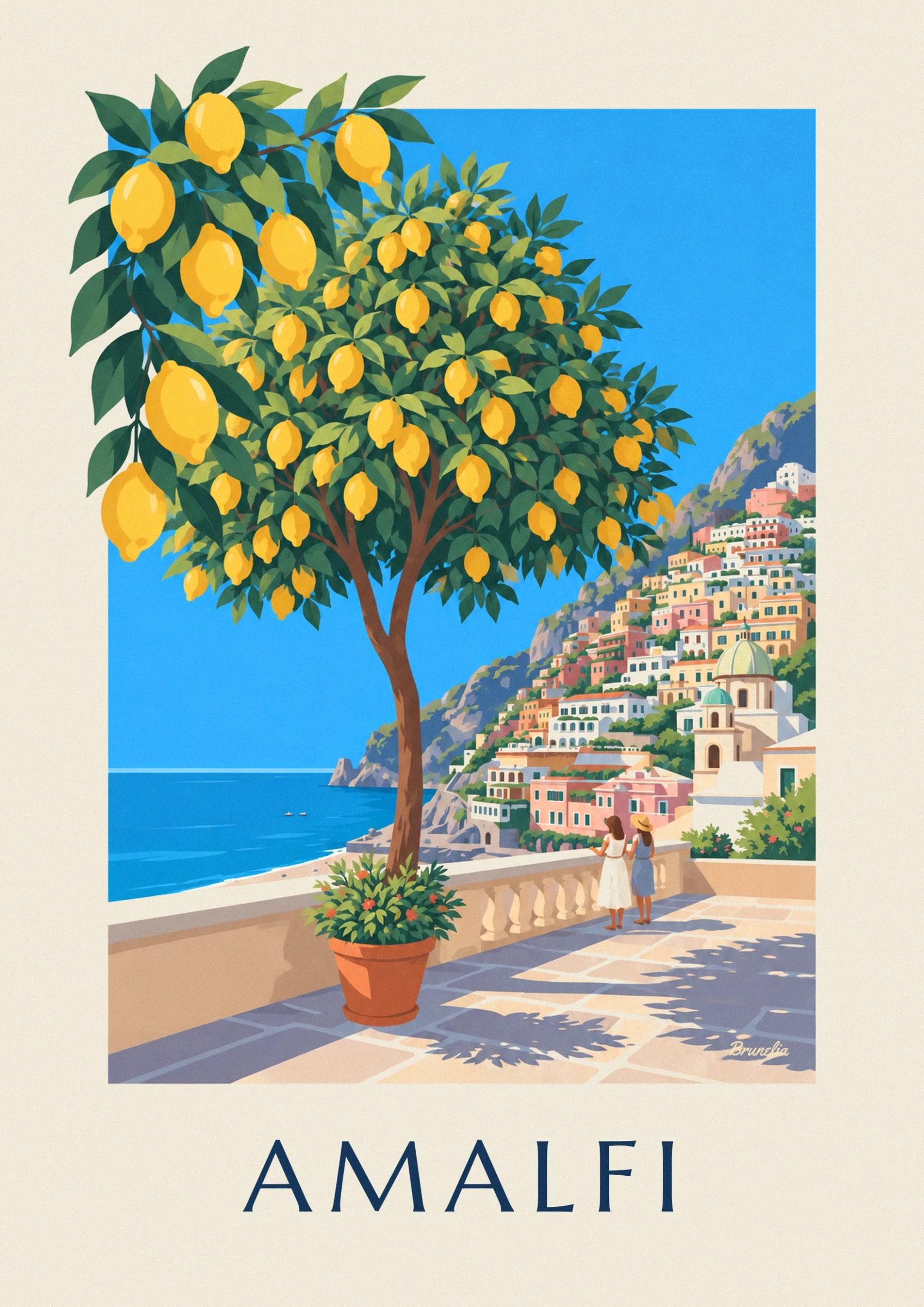 Les citrons jaunes bien mûrs dans leur feuillage vert, sur fond de ciel bleu
