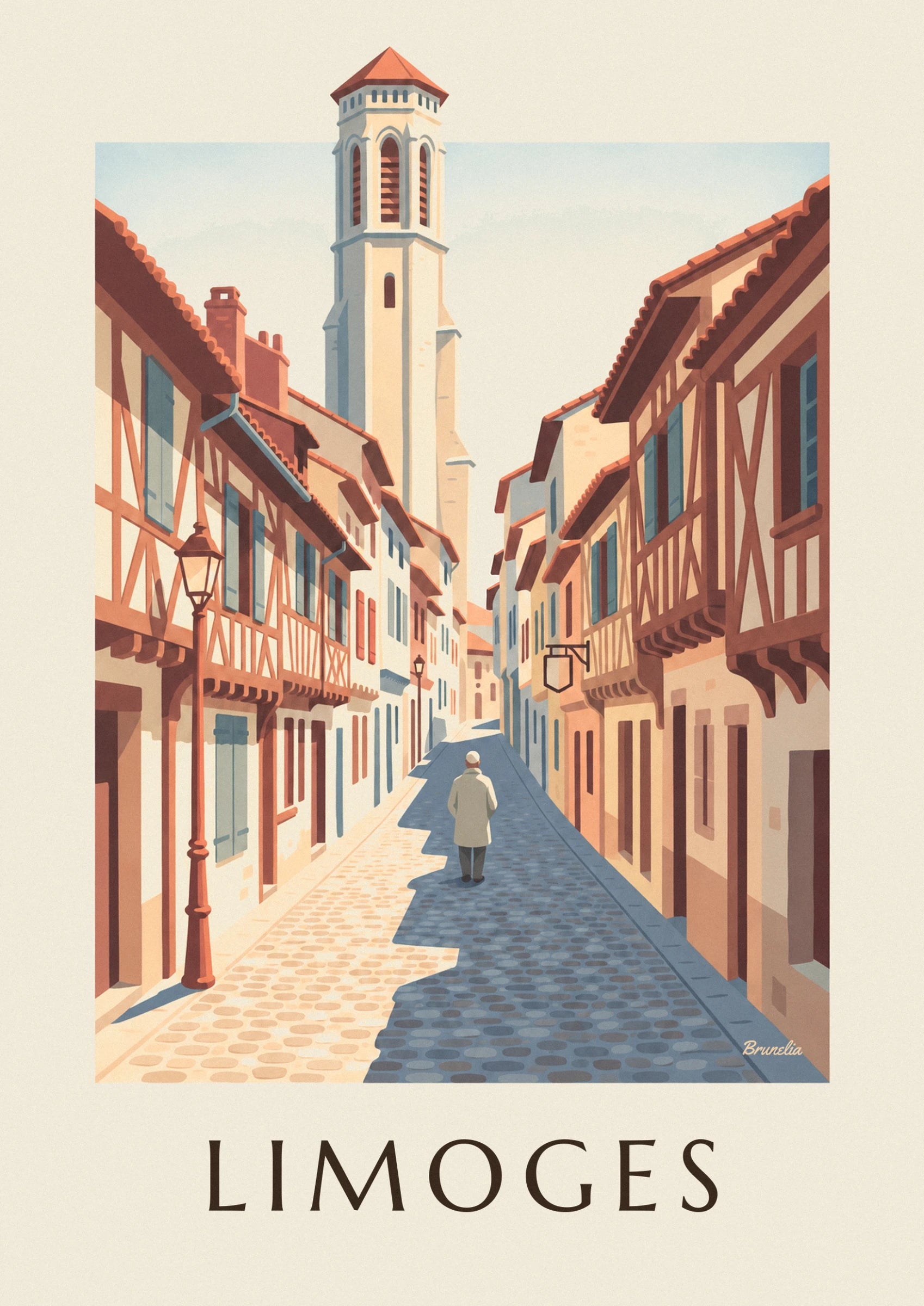 The bell tower with its red tiled roof rising above the rooftops of the old town
