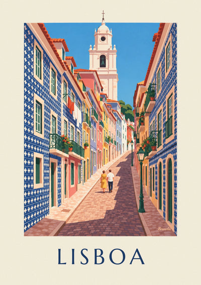 Affiche ruelle de Lisbonne aux façades en azulejos : l'affiche entière