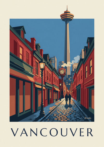 Affiche horloge à vapeur de Gastown à Vancouver : l'affiche entière