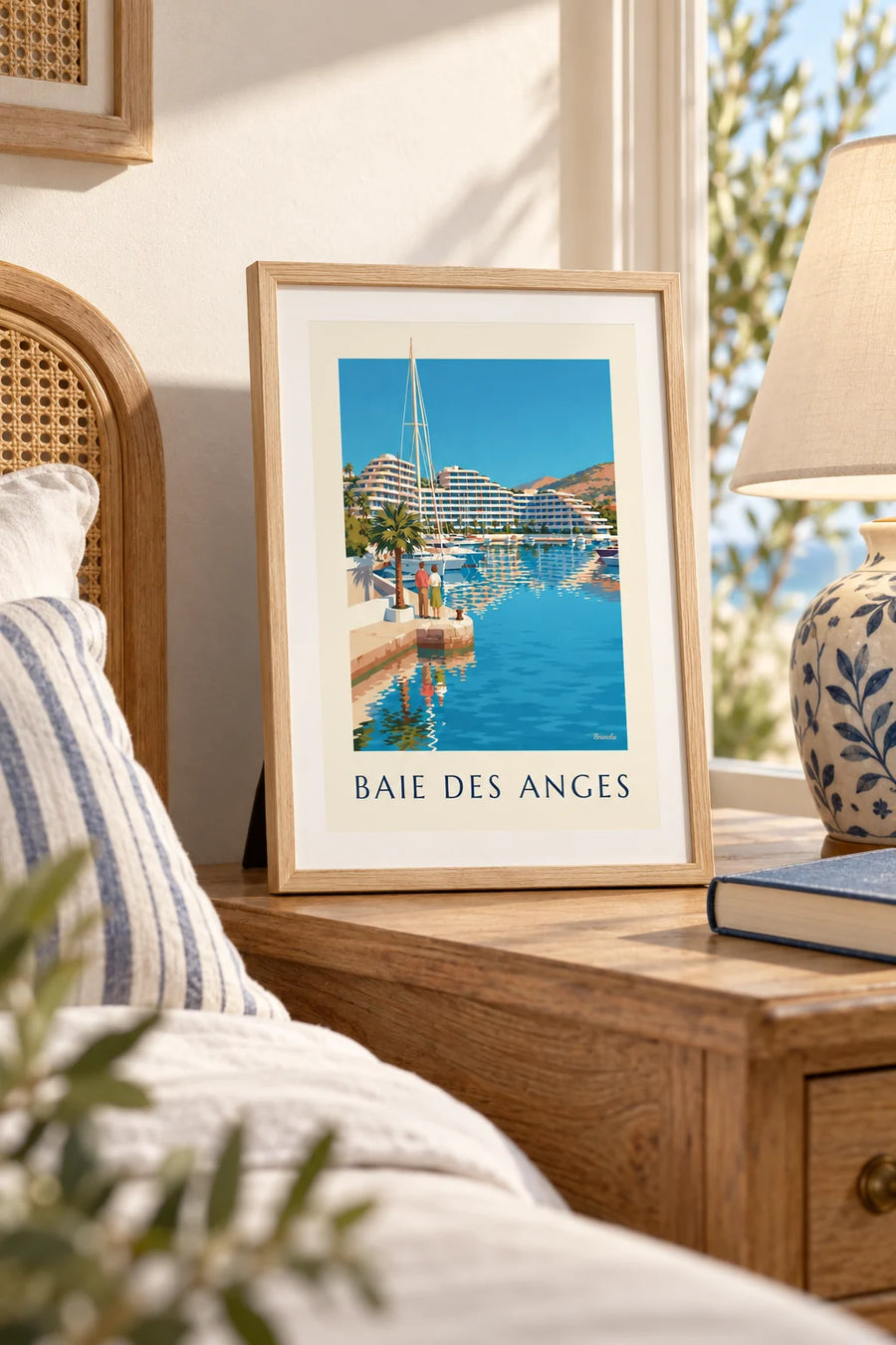 Plakat med lystbådehavnen Baie des Anges i Villeneuve-Loubet: lille A4-format i ramme