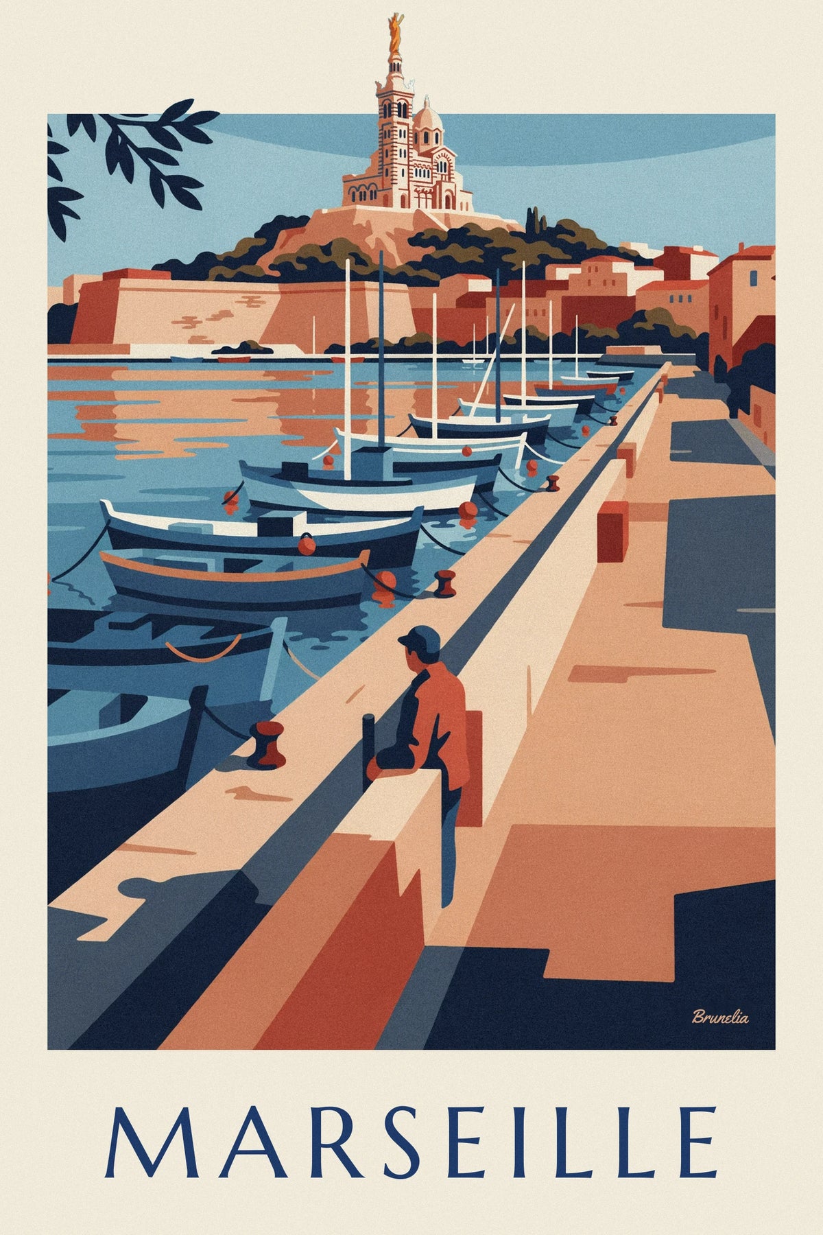 Notre-Dame de la Garde and boats on the Old Port quay in Marseille poster