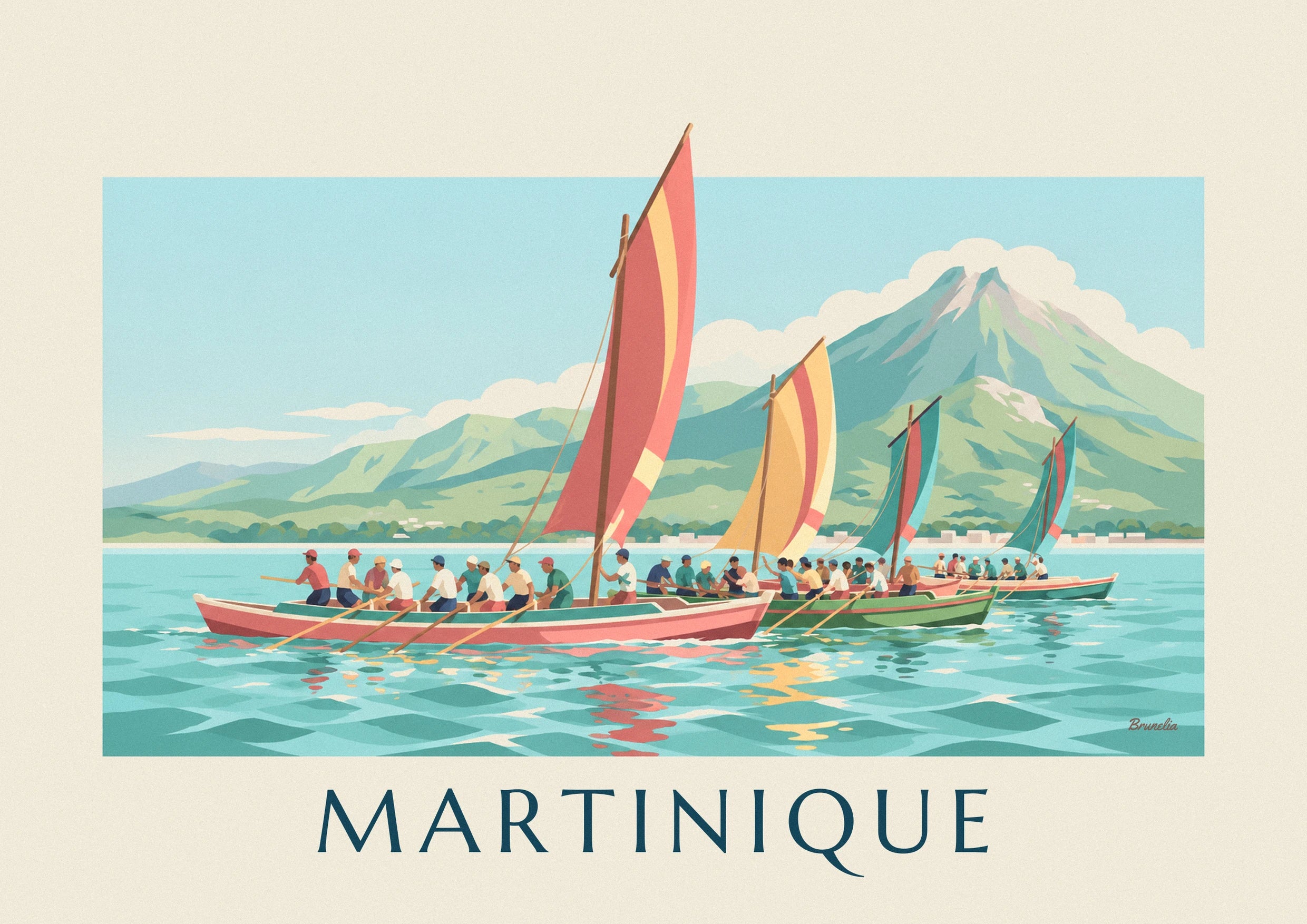 Affiche yoles rondes en course au large de la Martinique: nærbillede af detalje
