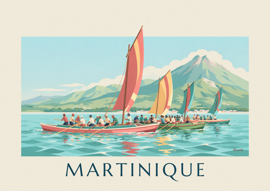 Affiche yoles rondes en course au large de la Martinique
