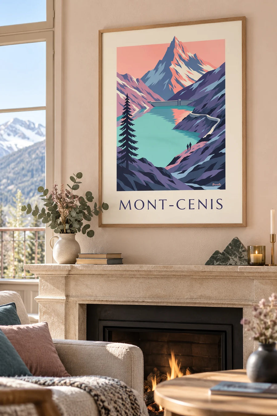 Affiche lac du Mont-Cenis au coucher du soleil : encadrée au mur
