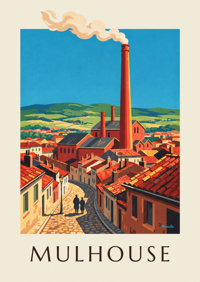 Mulhouse industrial city and factory chimneys poster: the full poster