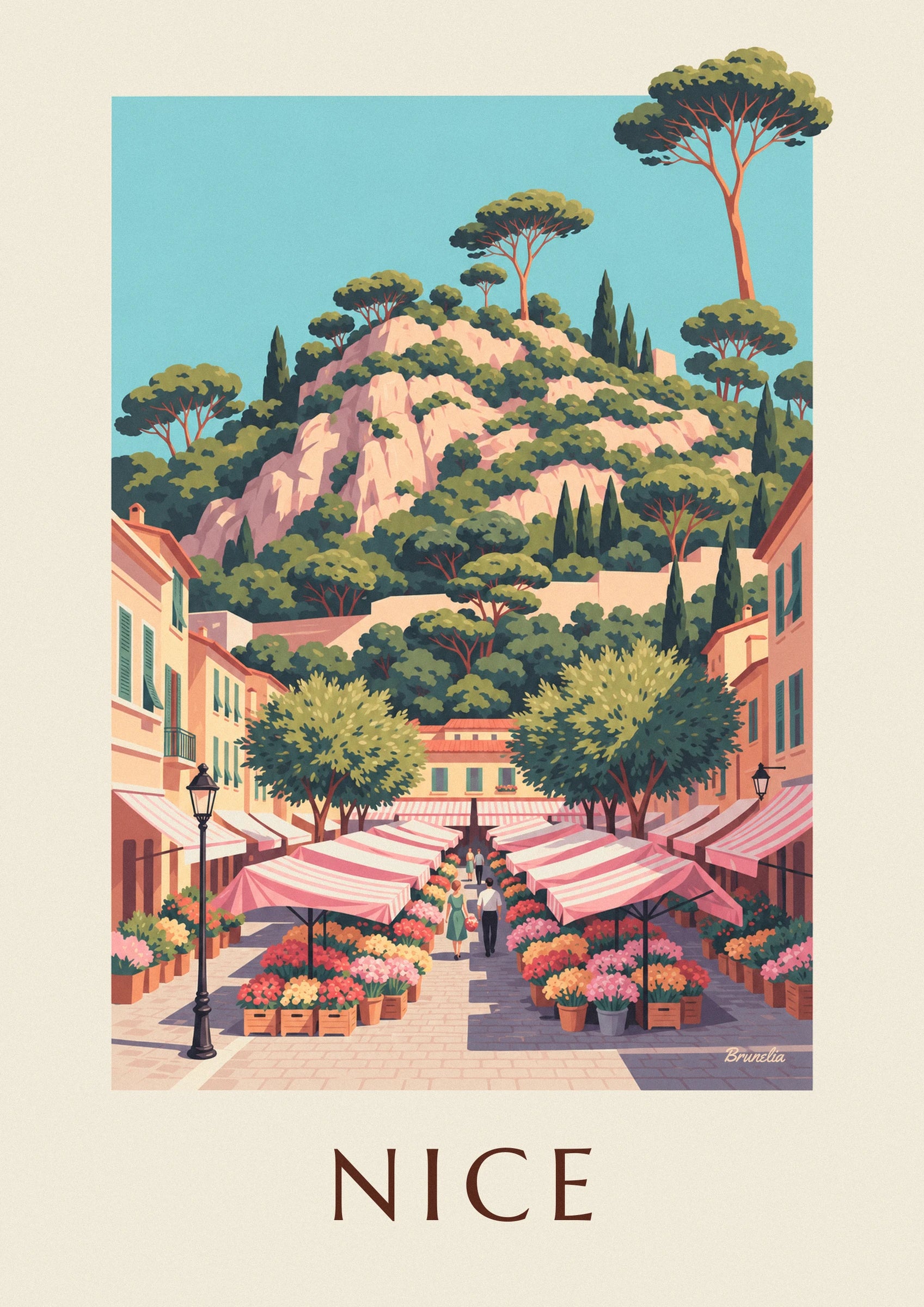 Plakat med blomstermarkedet på Cours Saleya i Nice: nærbillede af detalje