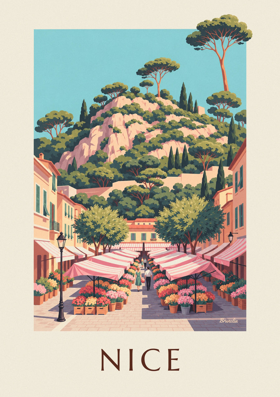 Plakat med blomstermarkedet på Cours Saleya i Nice