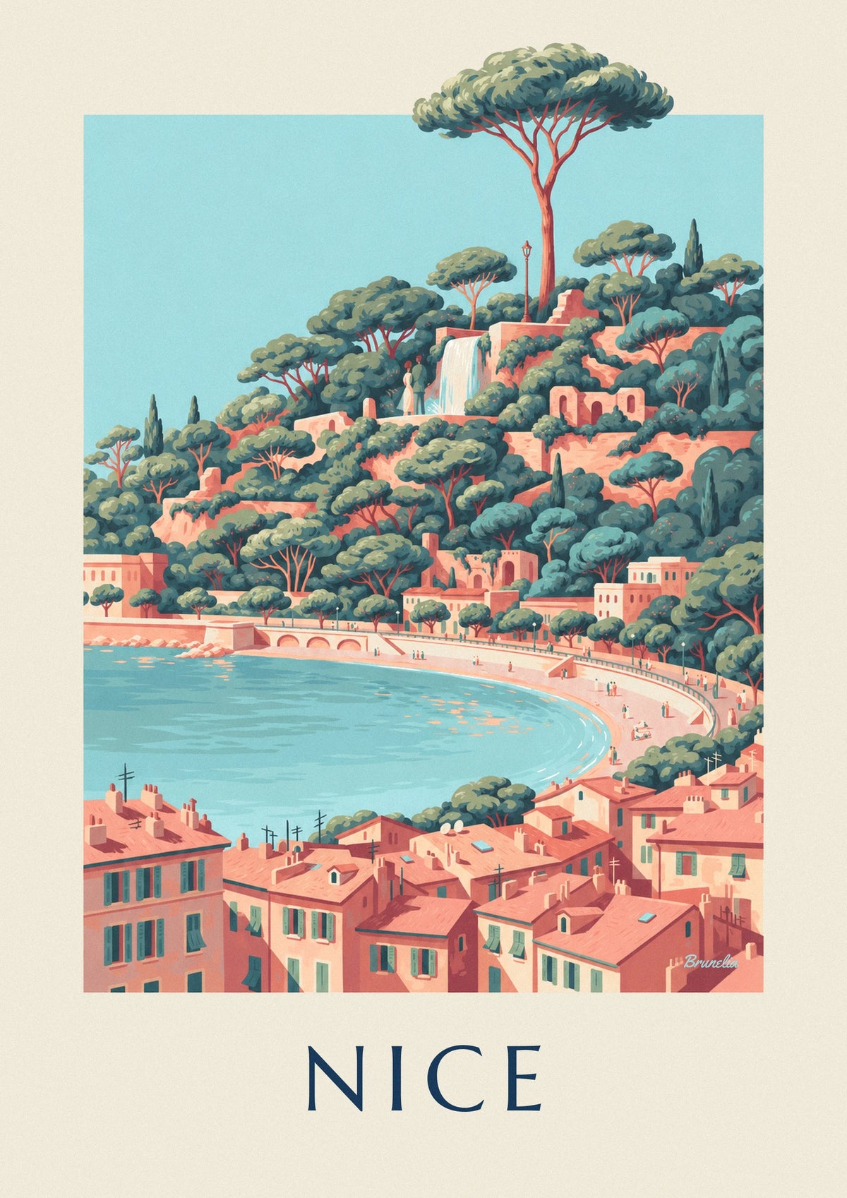 Château Hill waterfall and Baie des Anges in Nice poster