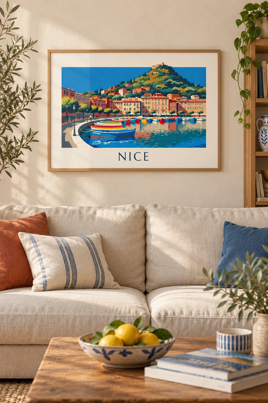 Plakat med Lympia-havnen og Slotsbakken i Nice: indrammet på væggen