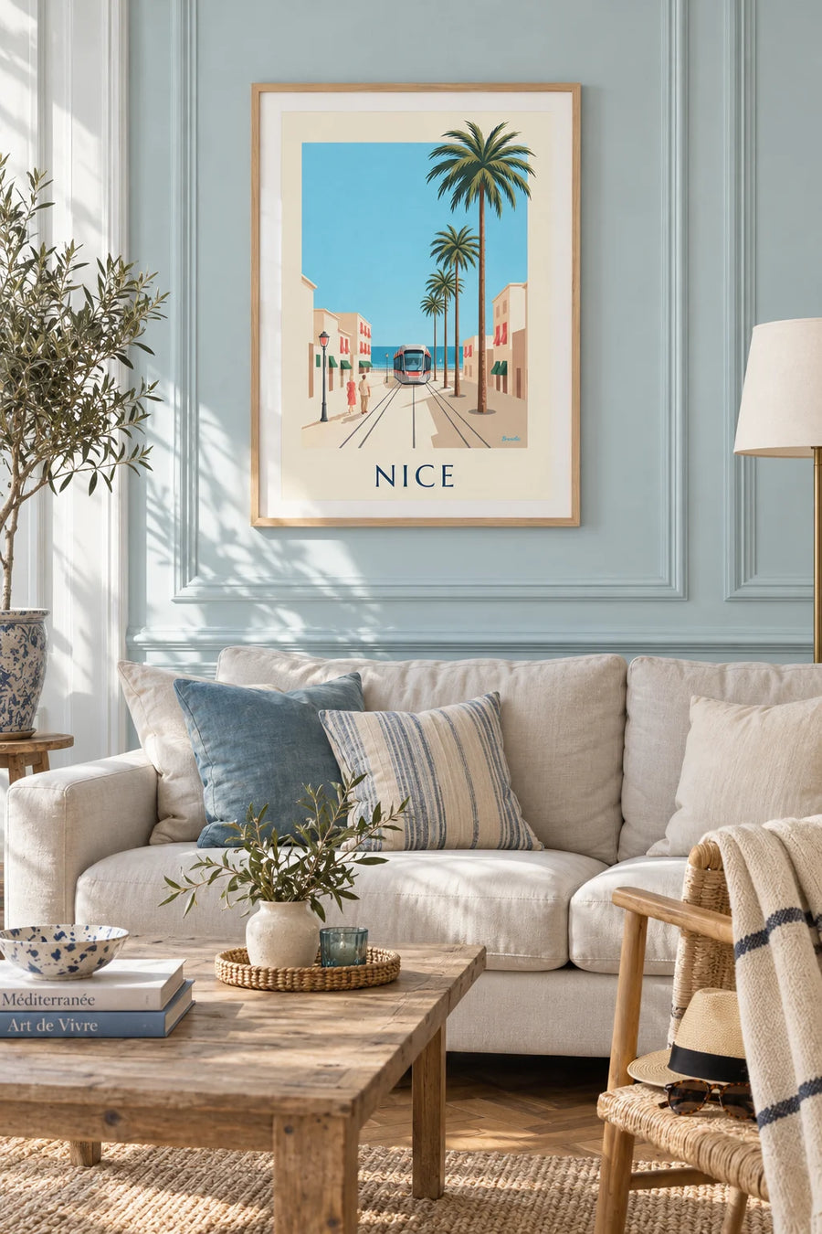 Poster of the Nice tramway and the Mediterranean: framed on the wall