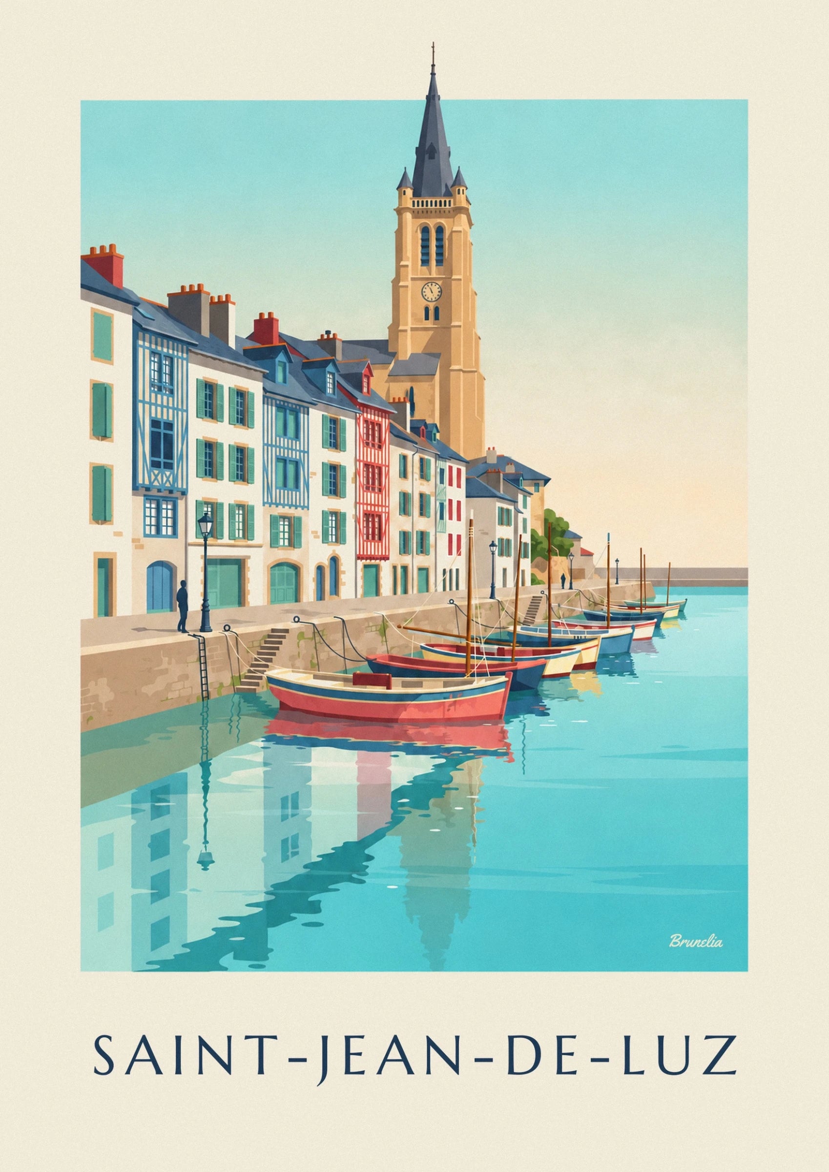 La barque rouge bordée de bleu et ses reflets dans l’eau turquoise du port