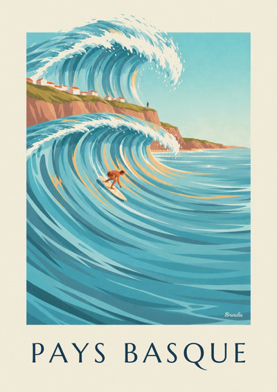 Surfer at the foot of the Basque coast cliffs poster: the full poster