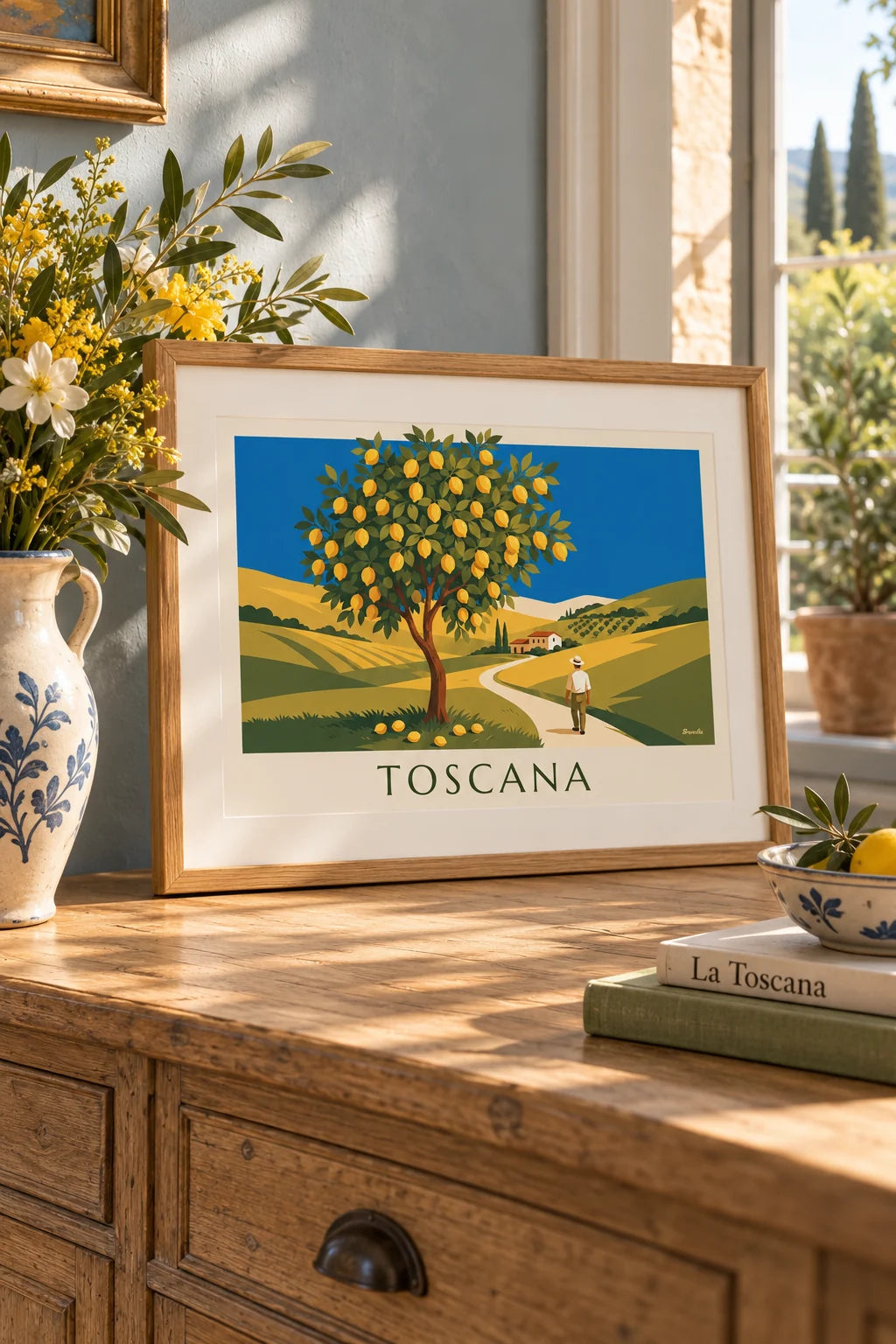 Cuisine : mise en situation de Affiche citronnier dans un jardin de Toscane sous le soleil