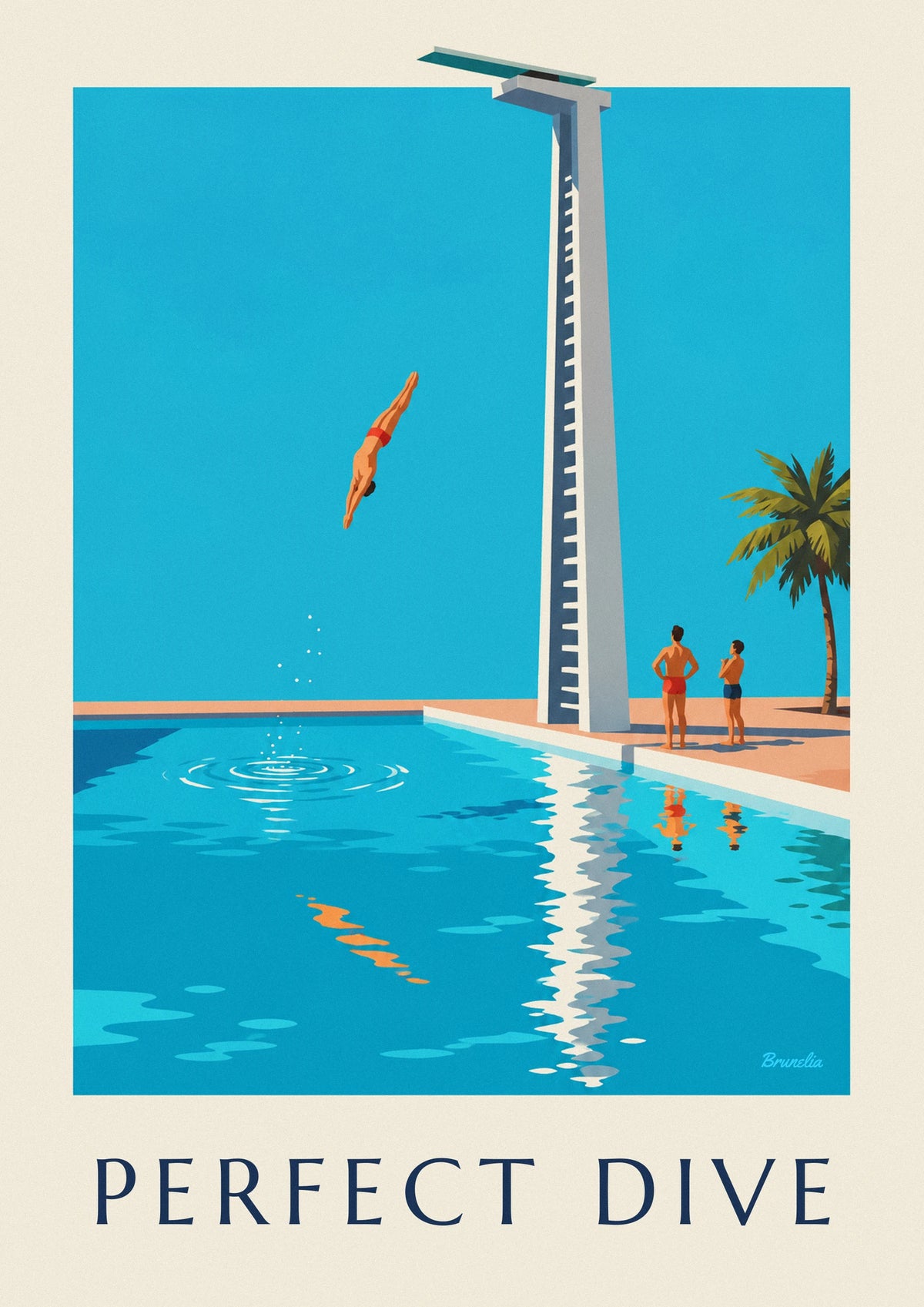 Diver mid-dive above a swimming pool poster