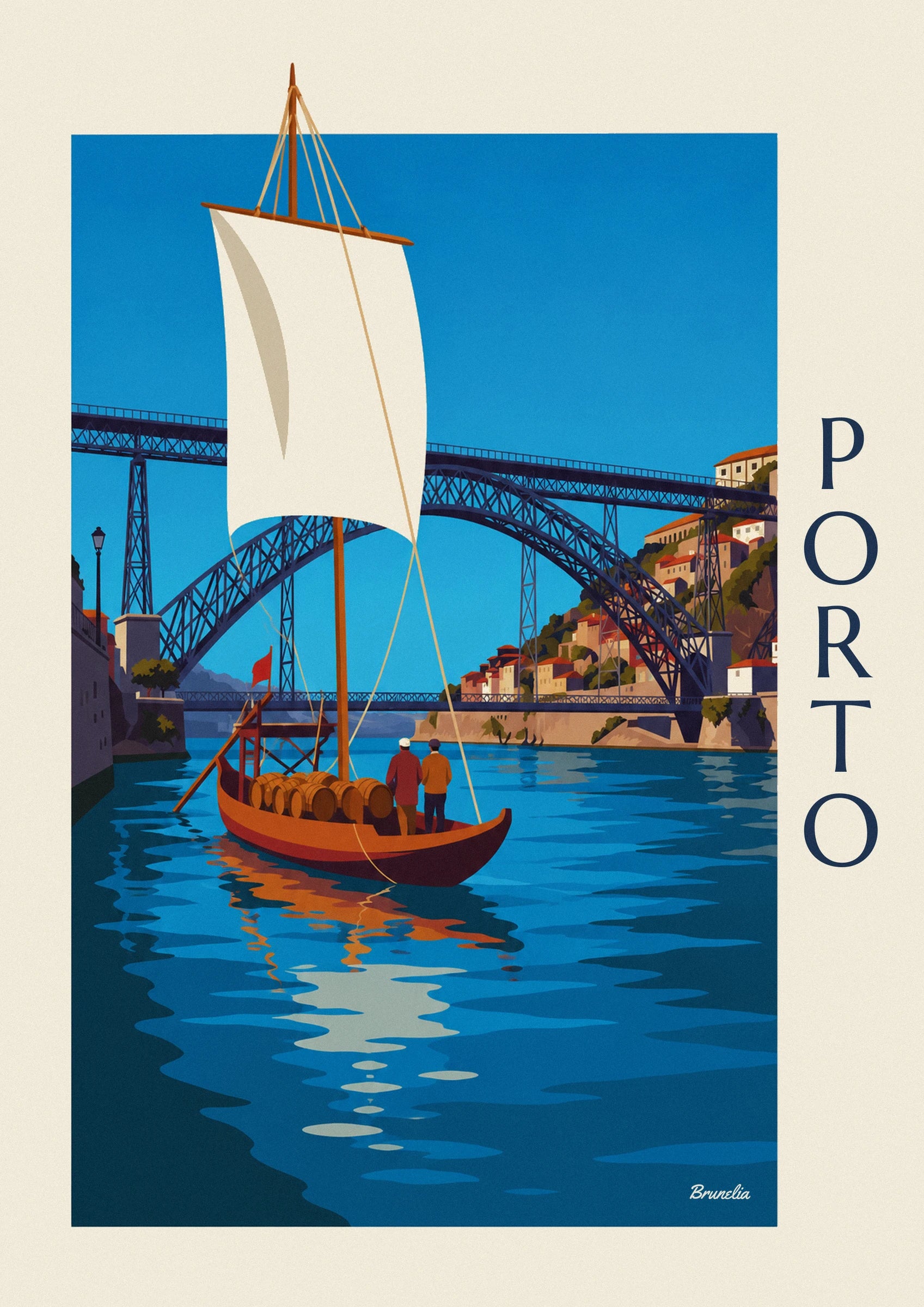 Porto Dom Luís I Bridge and rabelo boat on the Douro poster: close-up detail