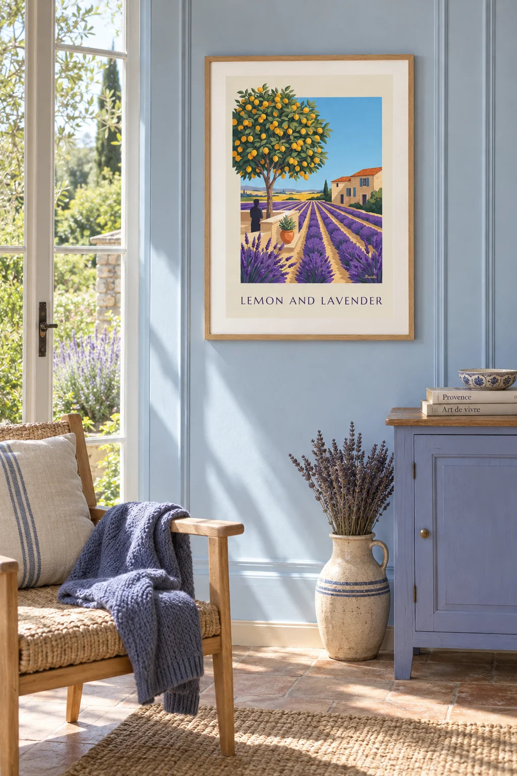 Lavender, lemon tree and Provençal house with blue shutters poster on the wall