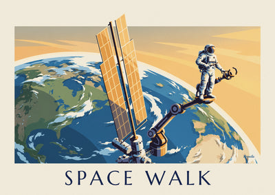 Astronaut on the robotic arm of a space station poster: the full poster