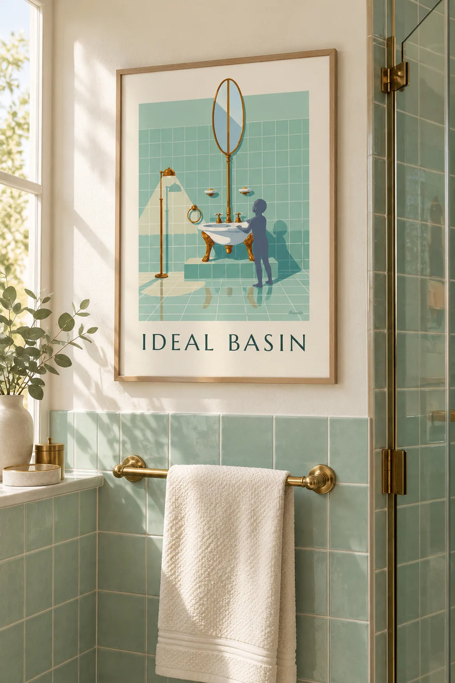 Plakat med porcelænsvask på fod til badeværelset: indrammet på væggen