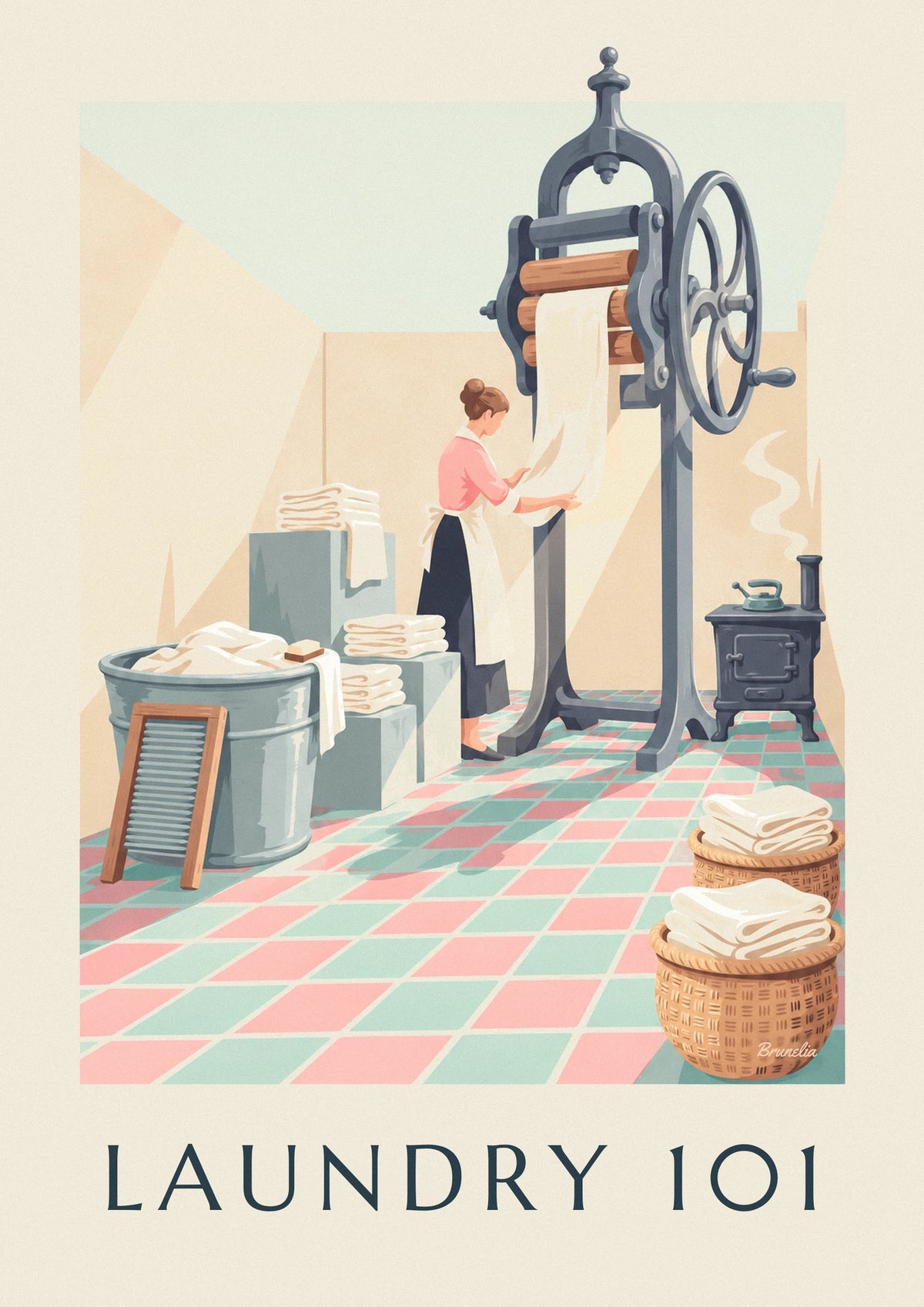 Affiche buanderie mode d'emploi de la lessive à l'ancienne