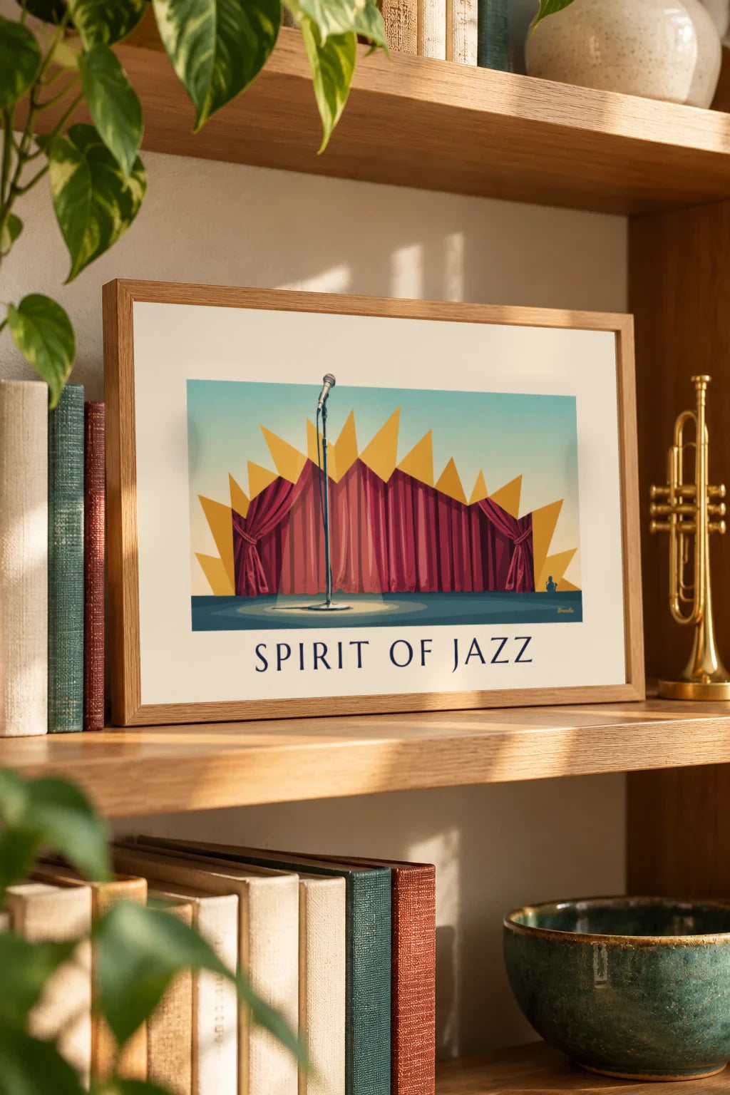 Salon : mise en situation de Affiche microphone sur scène de club de jazz, Spirit of Jazz