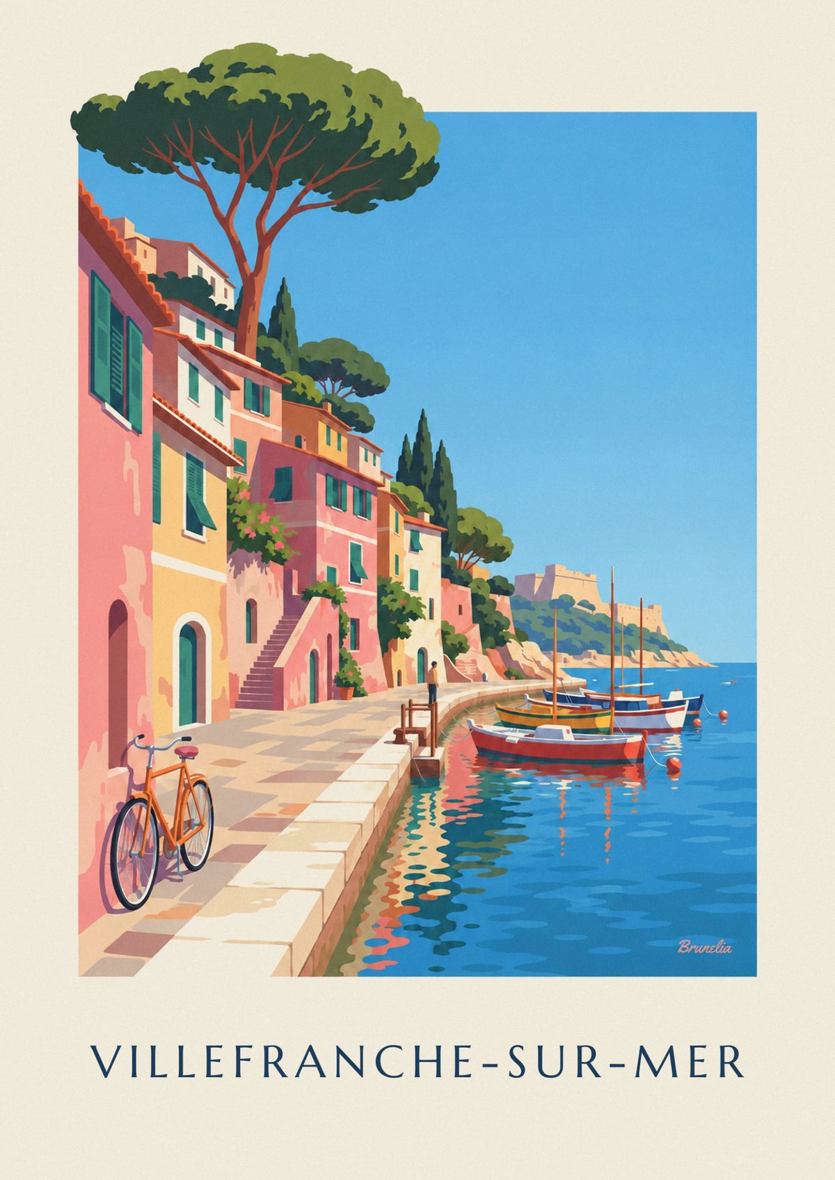 Affiche vélo sur le port de Villefranche-sur-Mer
