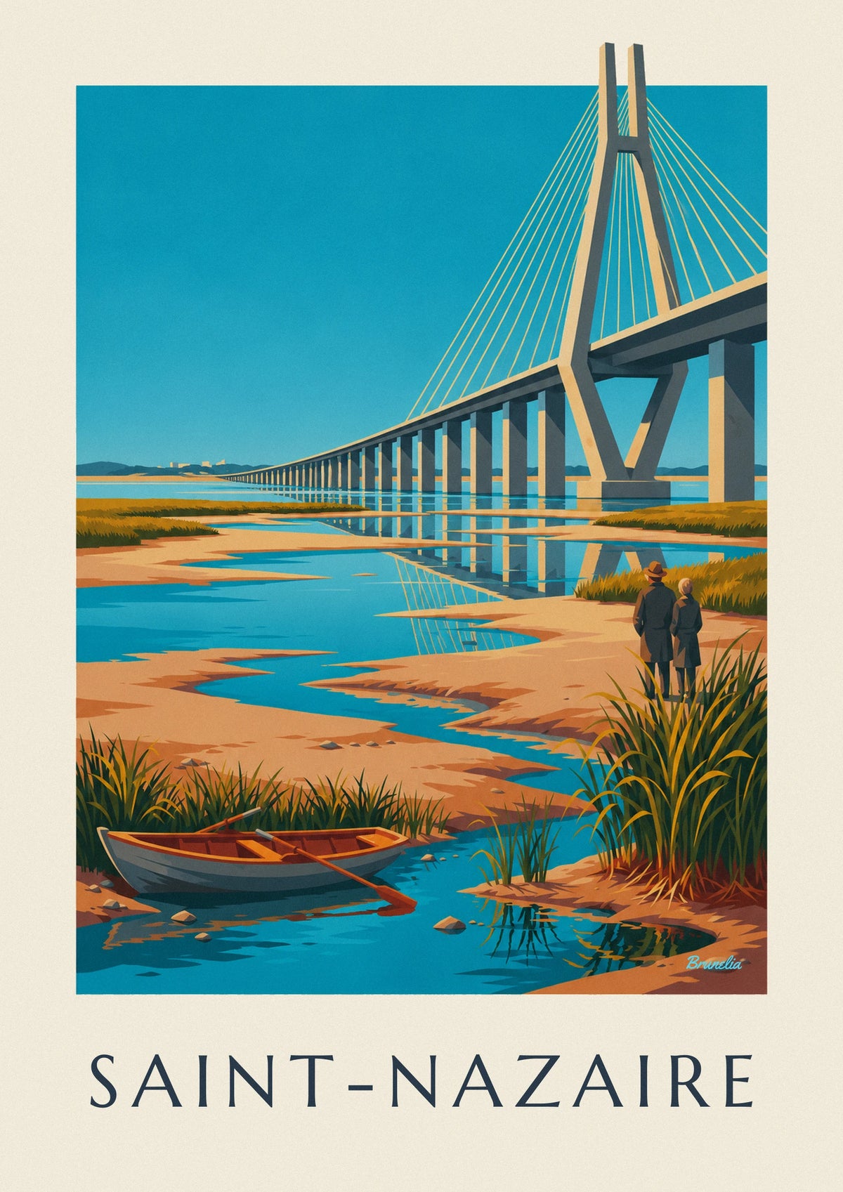 Saint-Nazaire bridge and rowboat on the estuary poster
