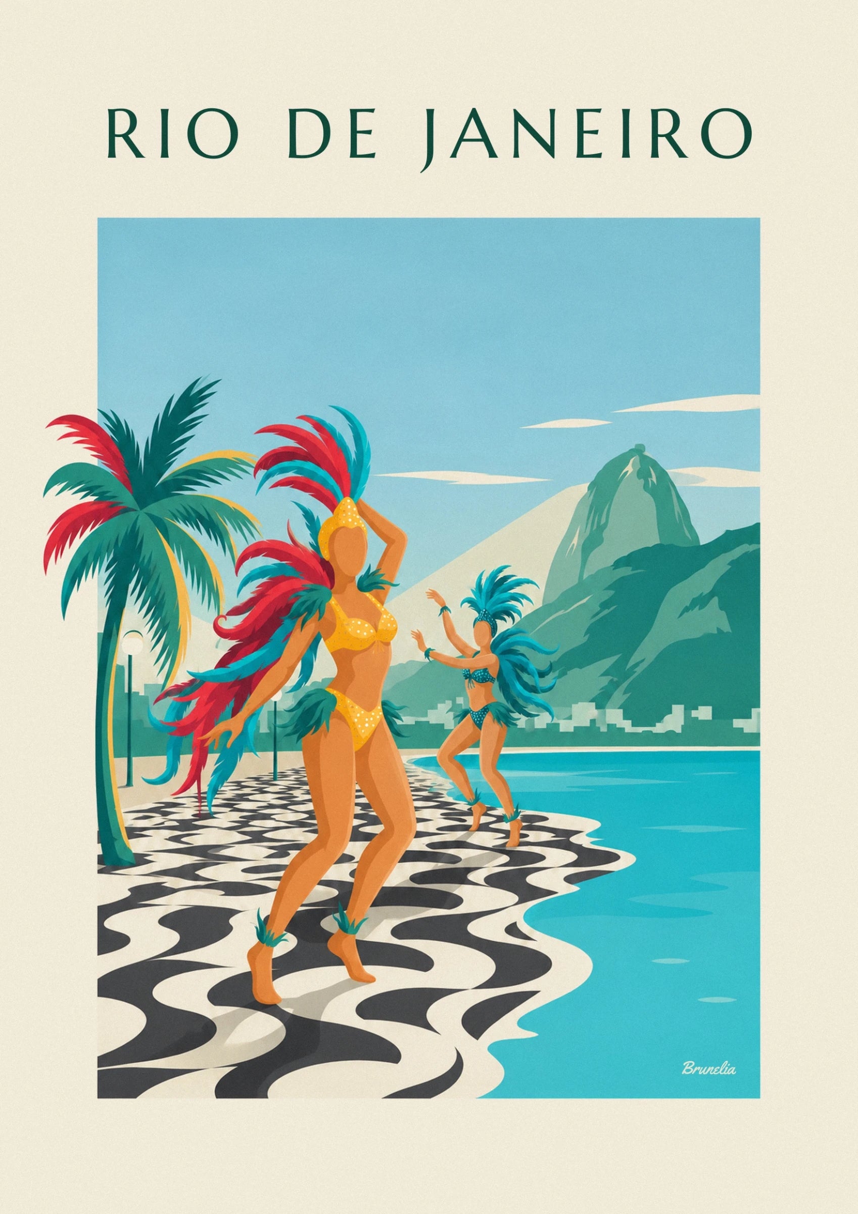 Samba dancers on Copacabana promenade in Rio poster: close-up detail