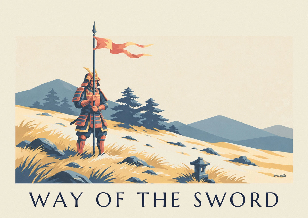 Armored samurai warrior woodblock print poster