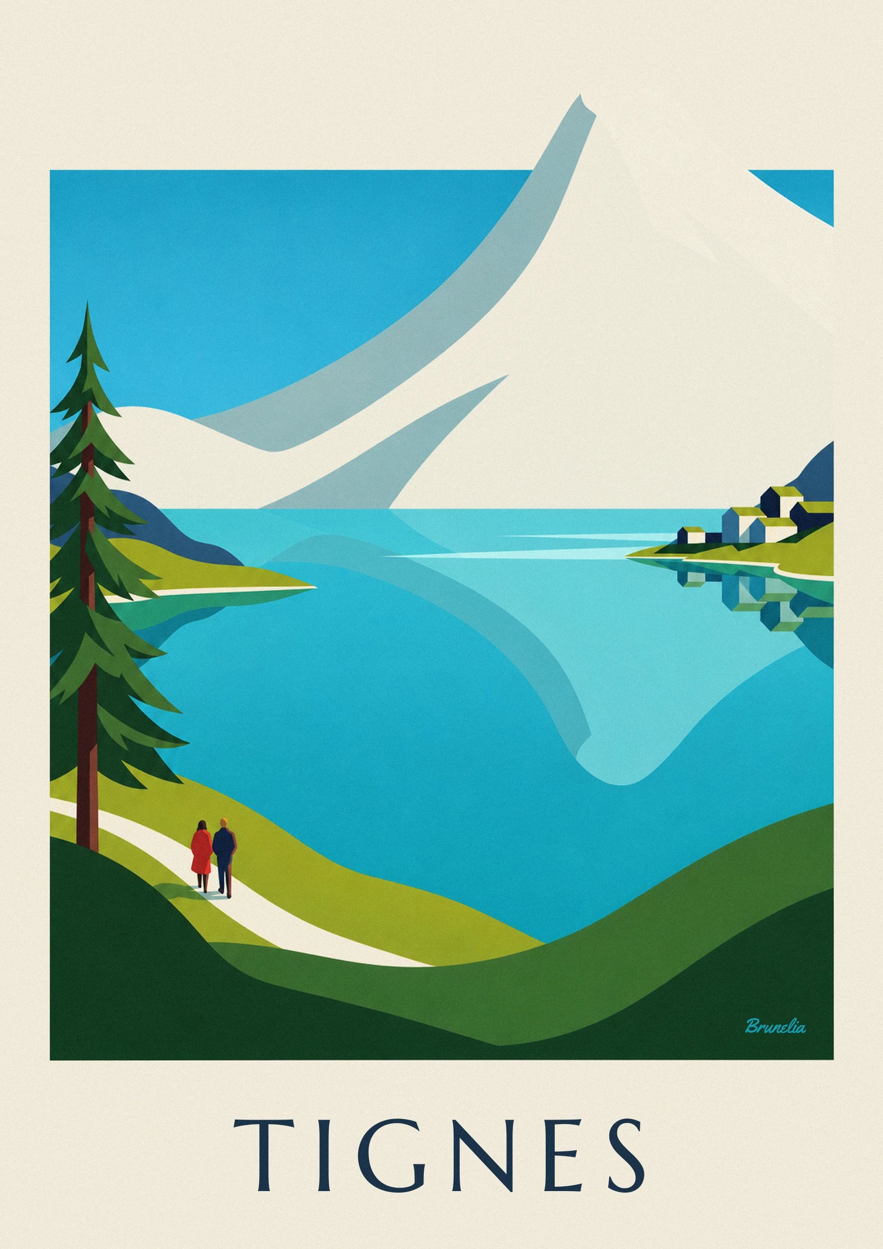 Tignes lake and snowy Grande Motte peaks poster: close-up detail
