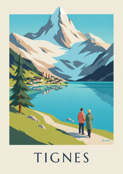 Affiche lac de Tignes et sommets enneigés de la Grande Motte : l'affiche entière