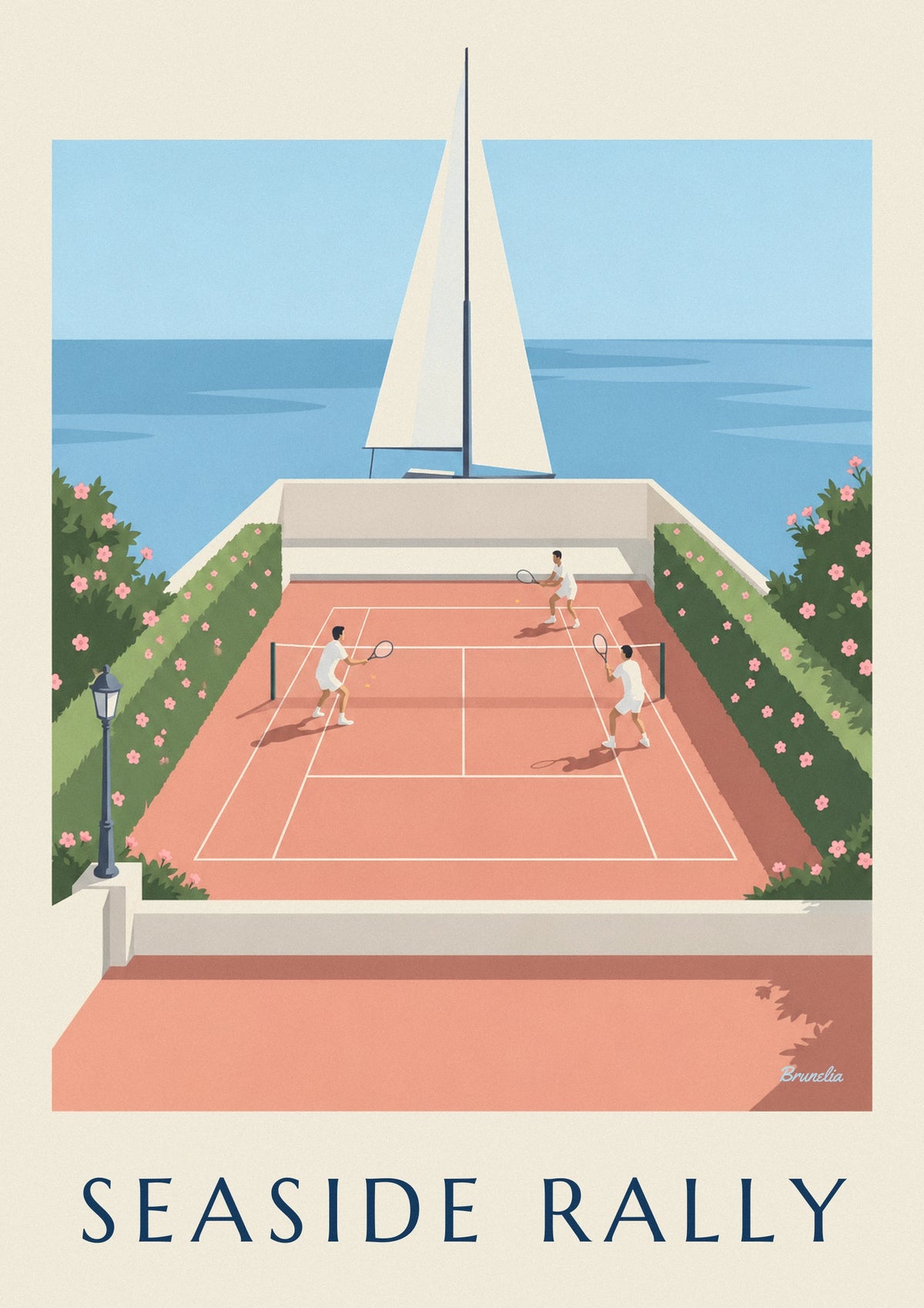 Clay tennis court terrace above the sea poster