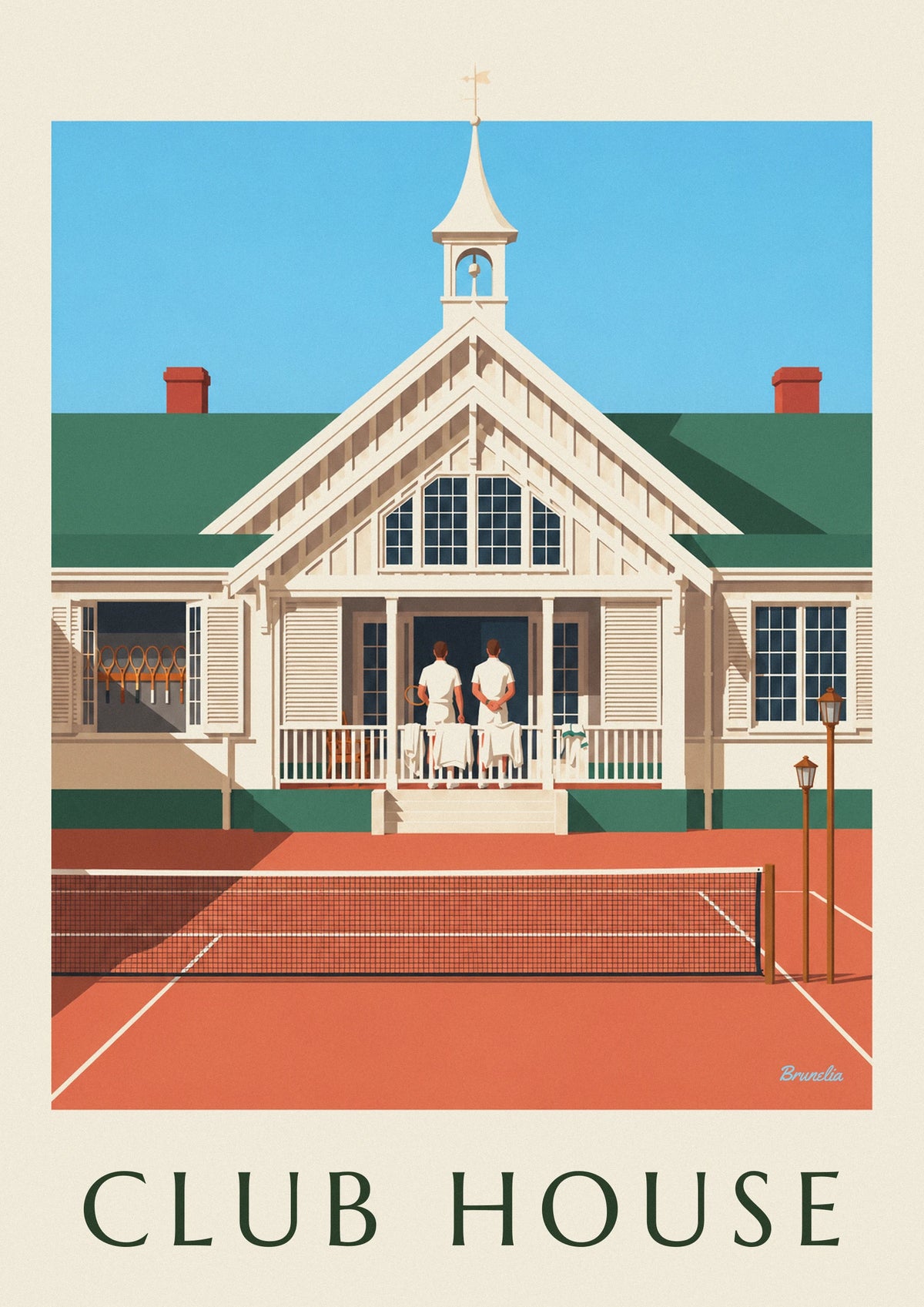 Tennis club locker room and wooden rackets poster