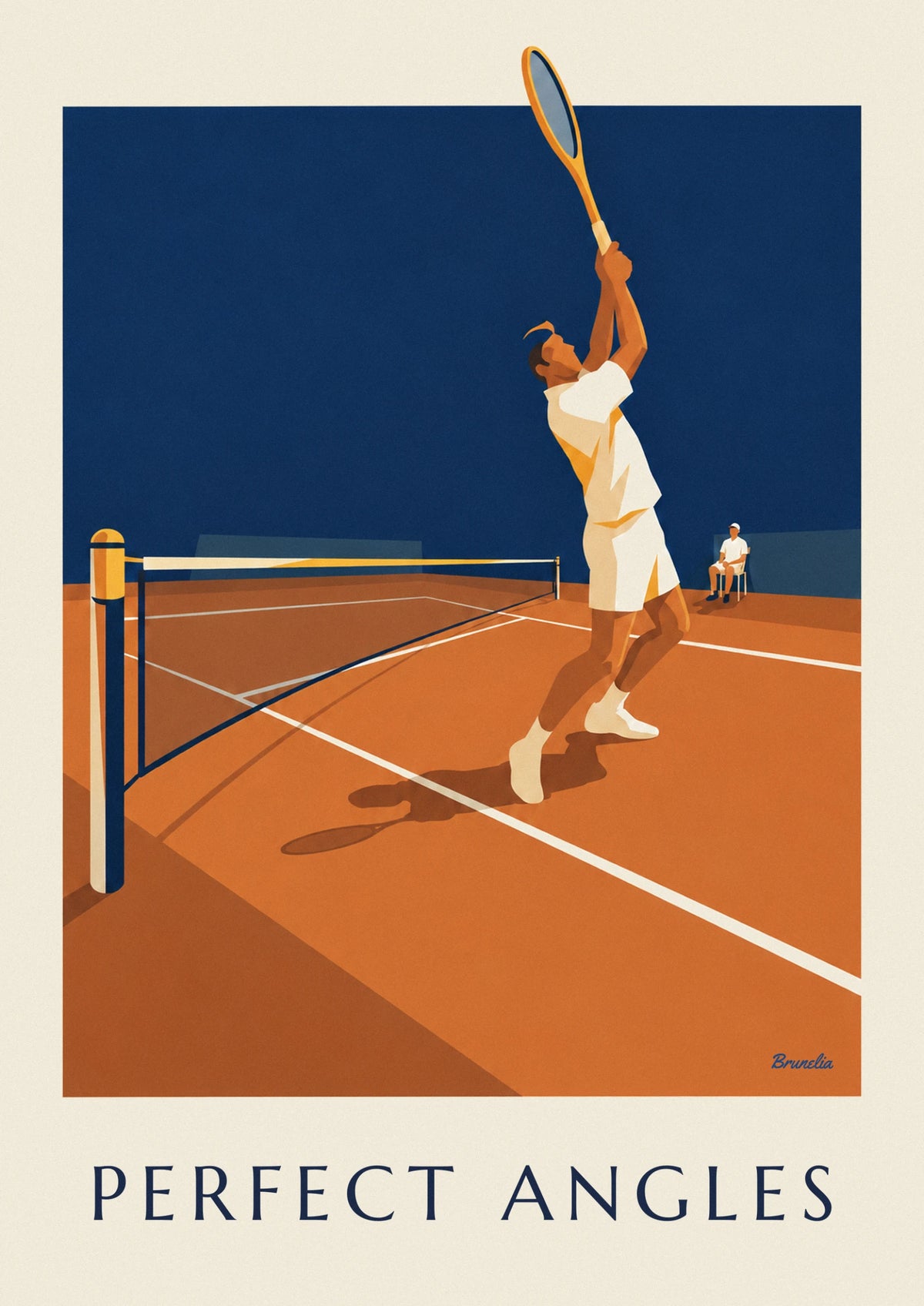 Geometric tennis player on clay court poster
