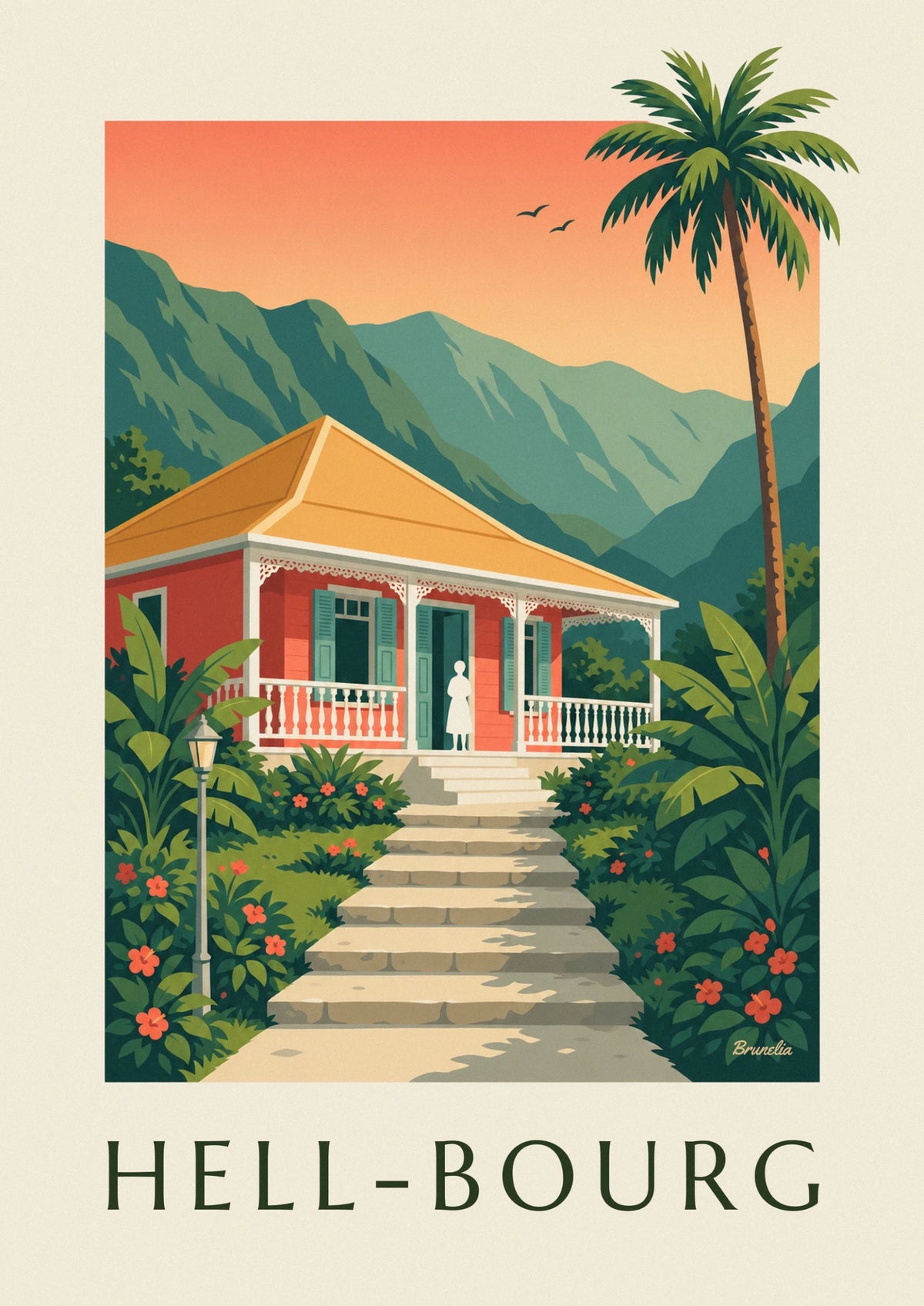 Hell-Bourg Creole house with lambrequins, Réunion Island poster