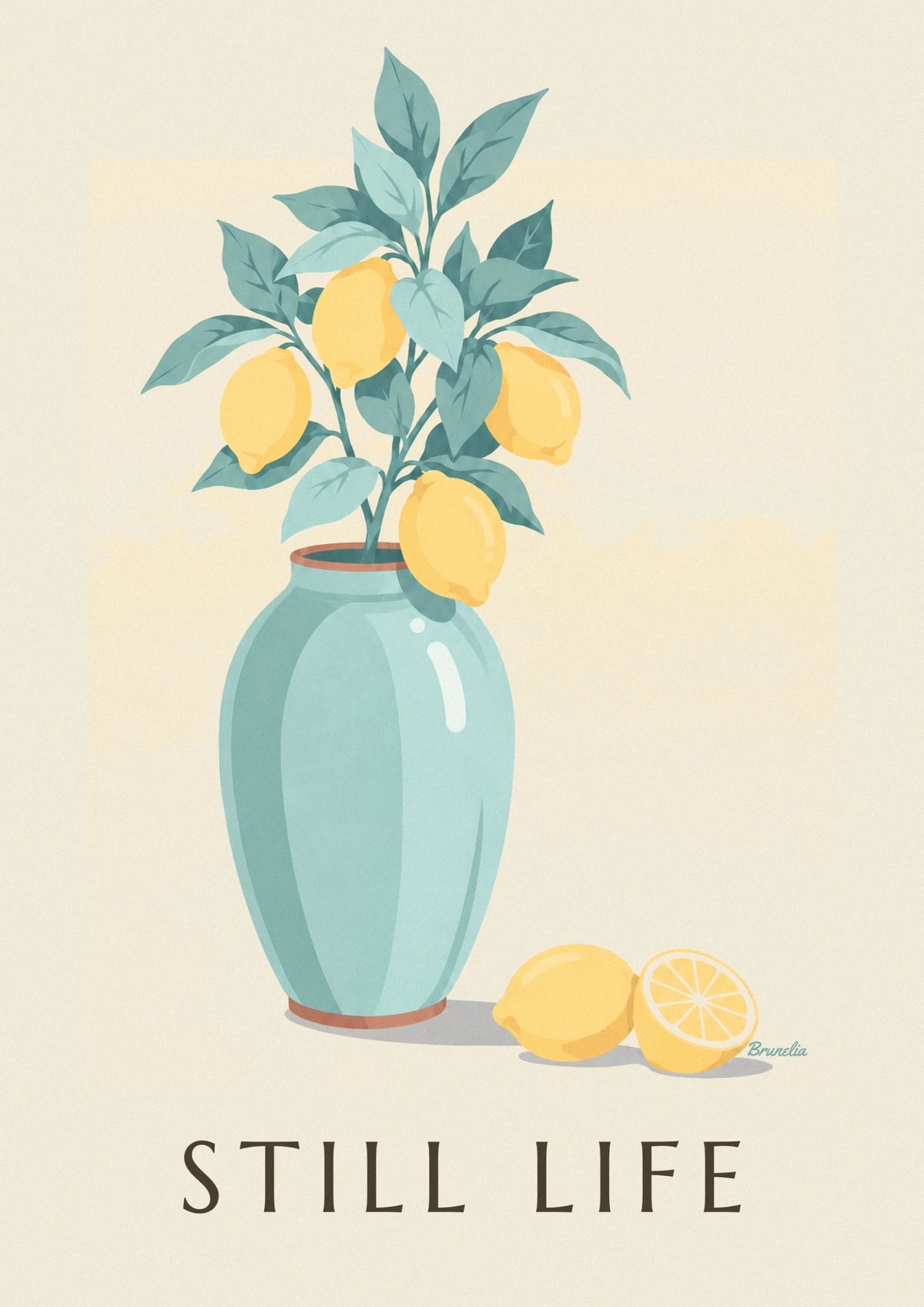 Affiche branche de citronnier dans un vase en céramique