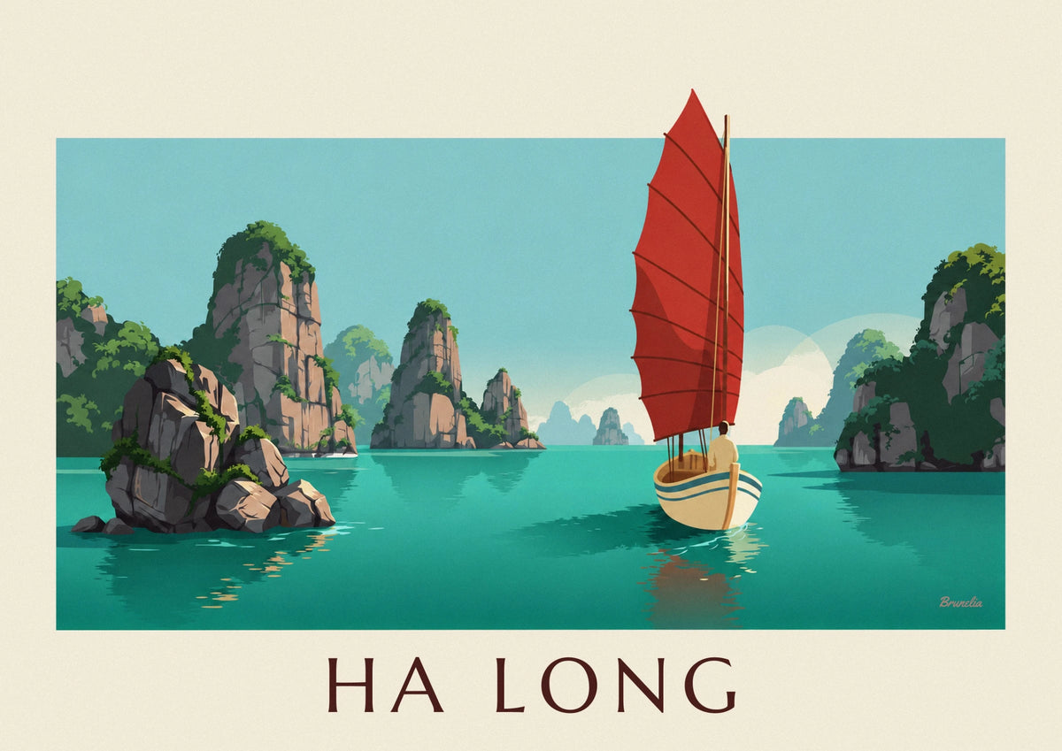 Red-sailed junk in Ha Long Bay poster