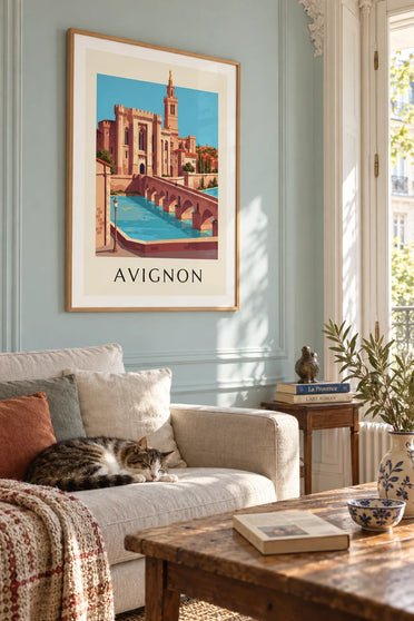 Poster of the Palais des Papes and the Pont Saint-Bénézet in Avignon: framed on the wall