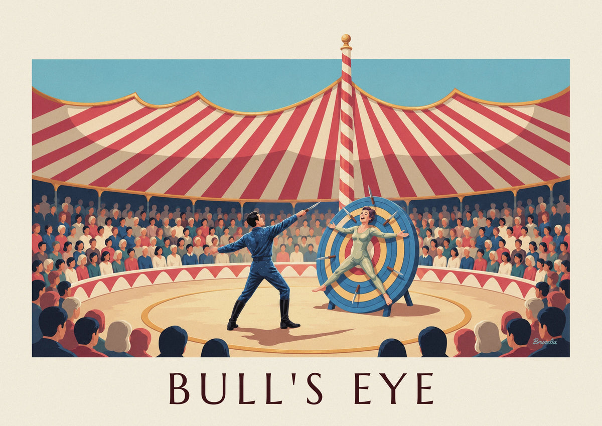 Knife thrower and target wheel under the big top poster