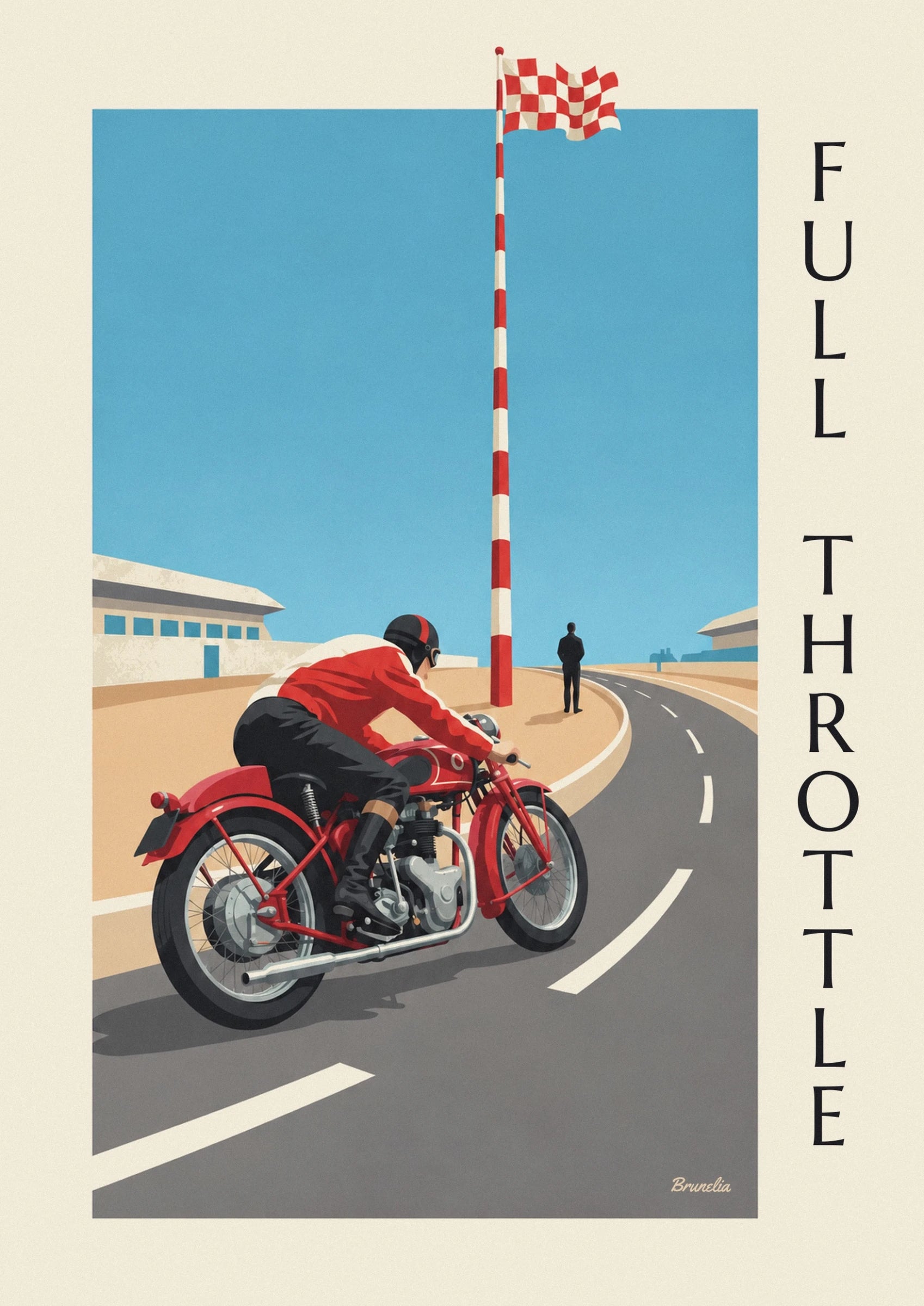 Racing motorcycle leaning into a Grand Prix turn poster: close-up detail