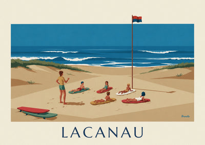 Poster of a kids’ surf lesson on Lacanau beach: the full poster