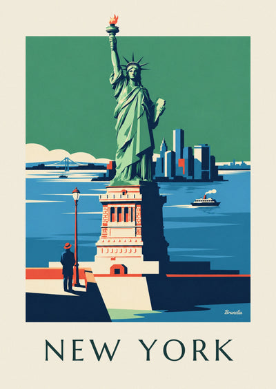 Affiche Statue de la Liberté et skyline de Manhattan à New York : l'affiche entière