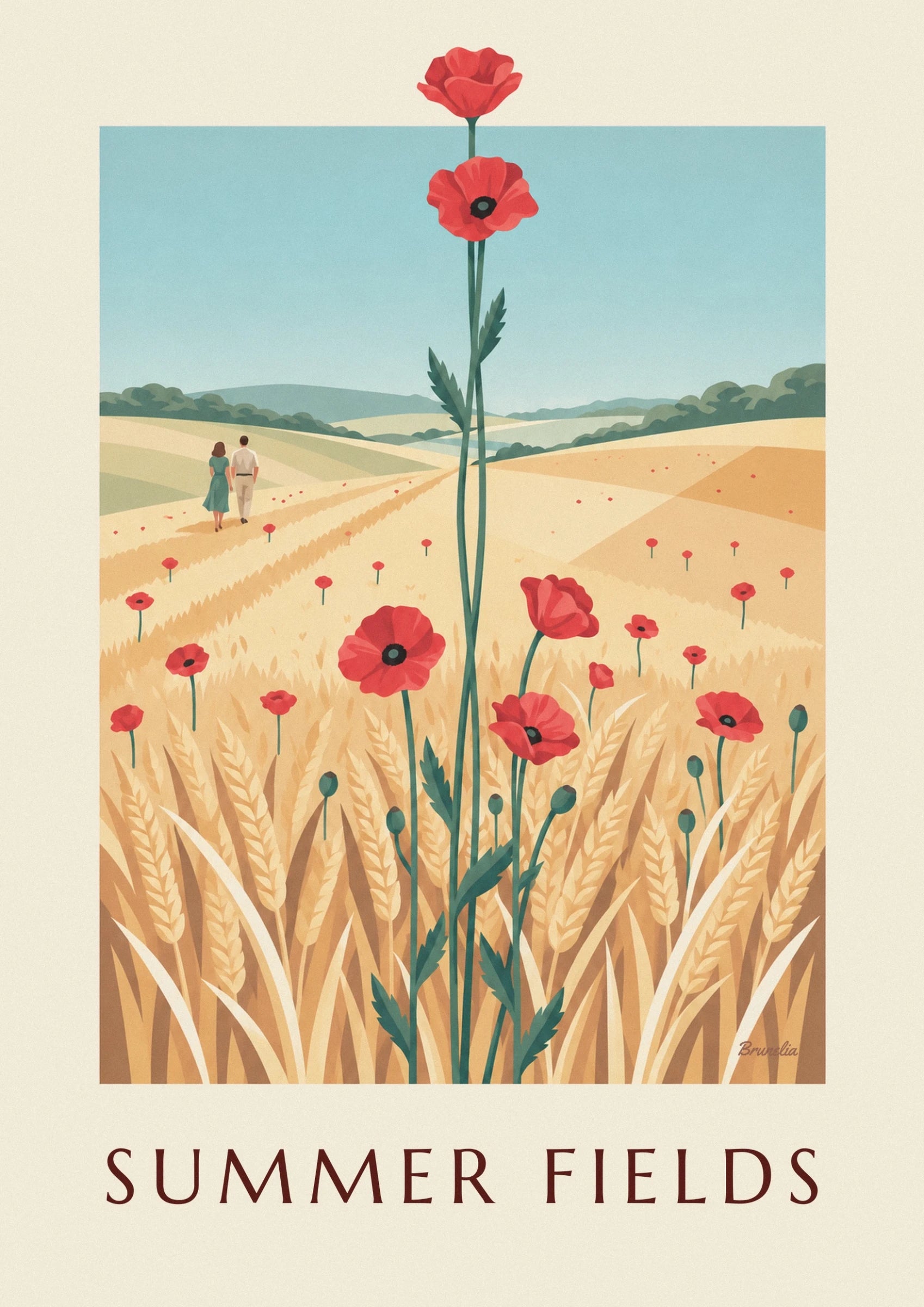 Un grand coquelicot rouge au cœur sombre parmi les épis de blé dorés