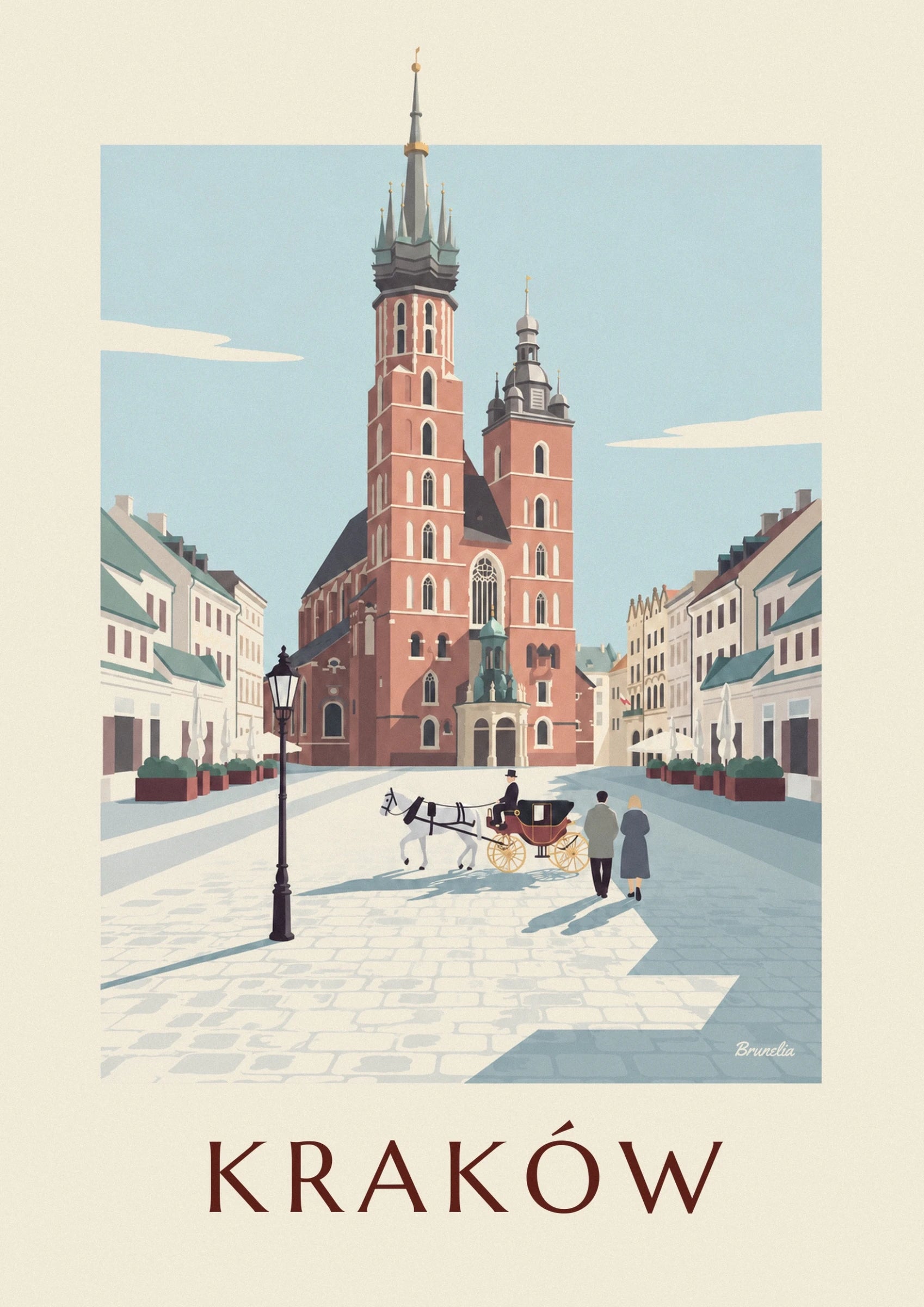 The 2 red-brick towers of the basilique Sainte-Marie against the blue sky