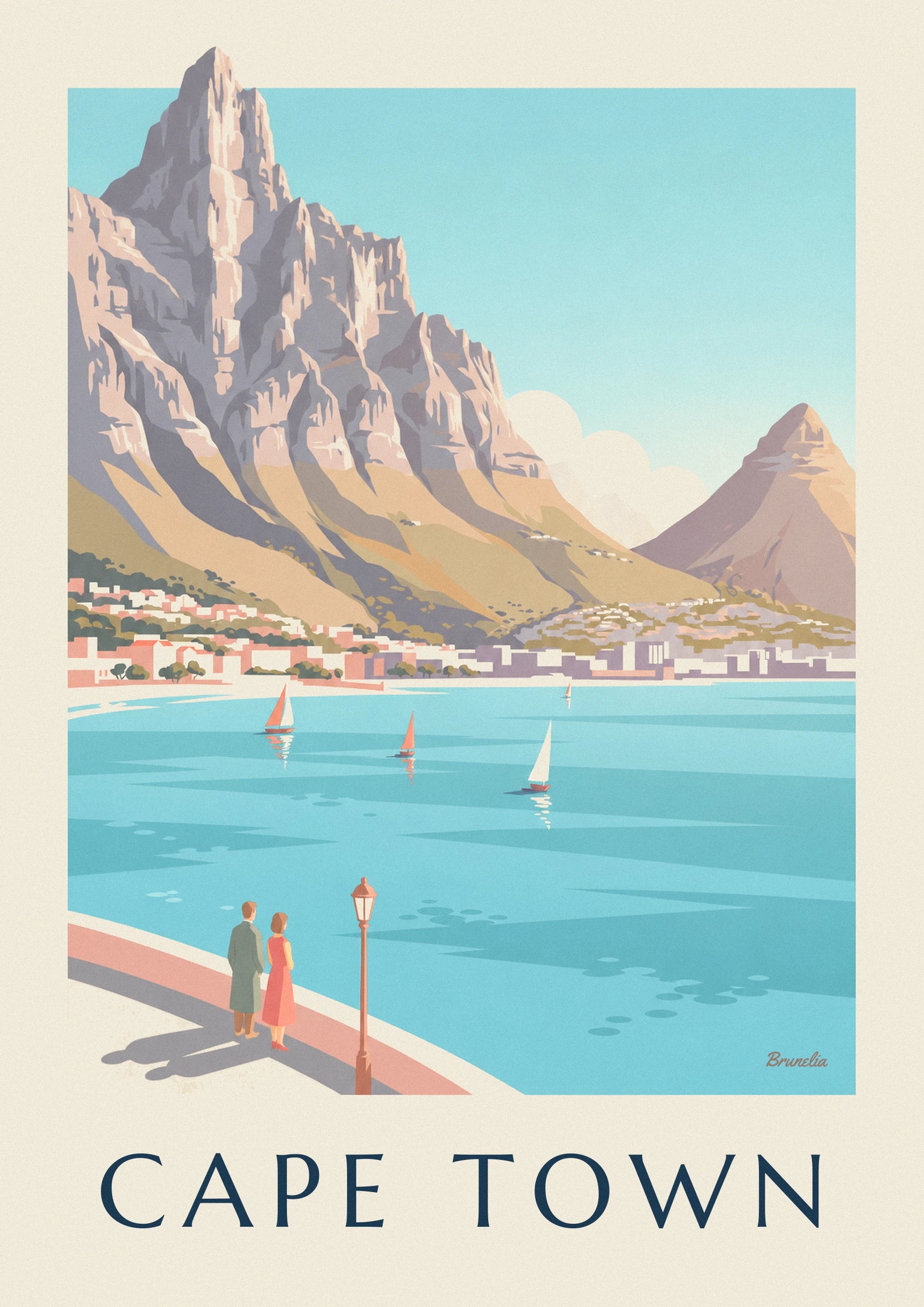 Plakat med Taffelbjerget og Lion's Head i Kapstaden: nærbillede af detalje