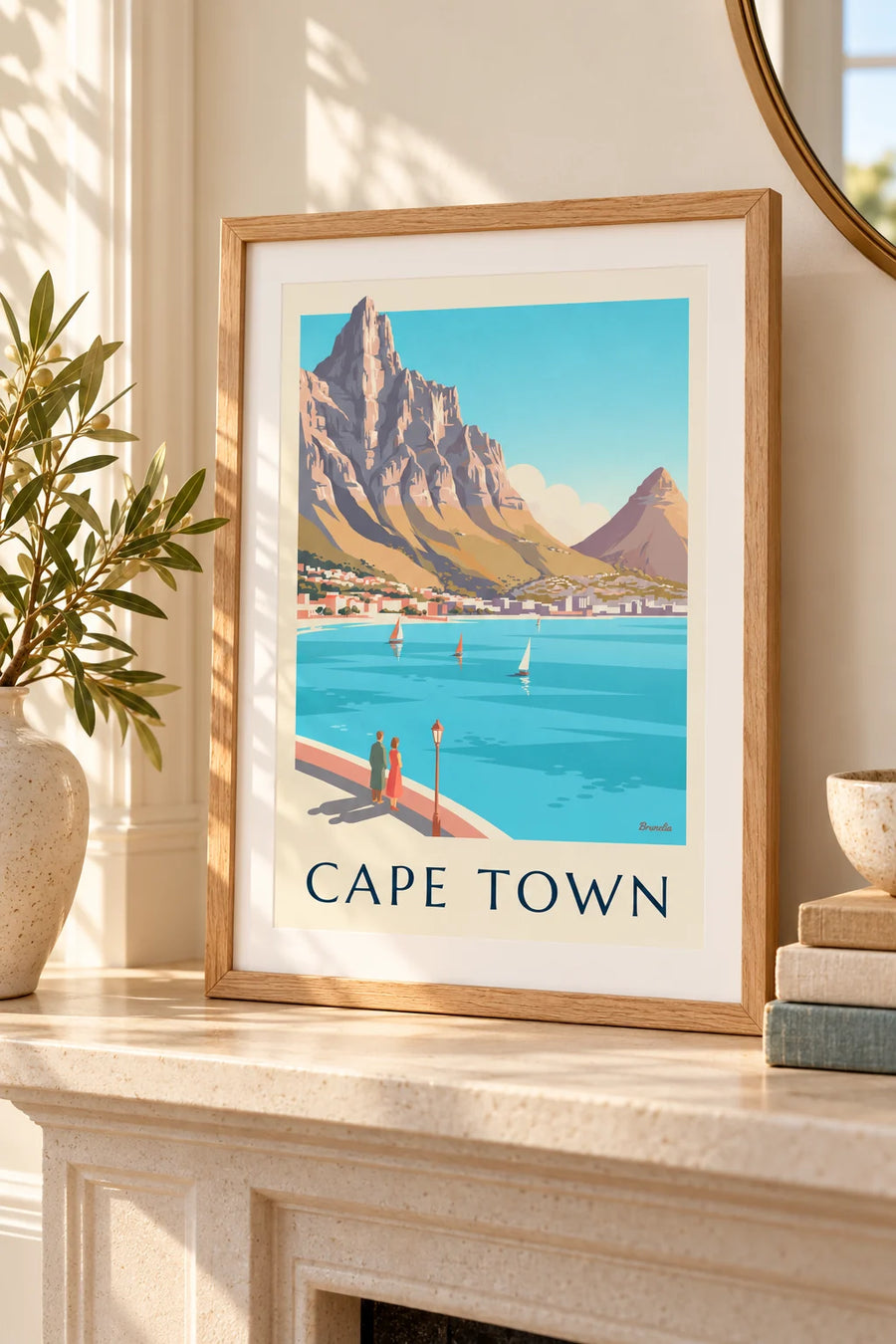 Plakat med Taffelbjerget og Lion's Head i Cape Town: lille A4-plakat i ramme